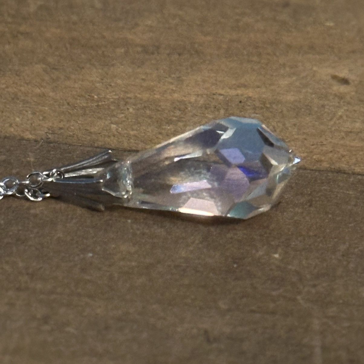 Vintage Vintage silver tone AB Crystal teardrop pendant necklace Size ONE SIZE - 4 Thumbnail