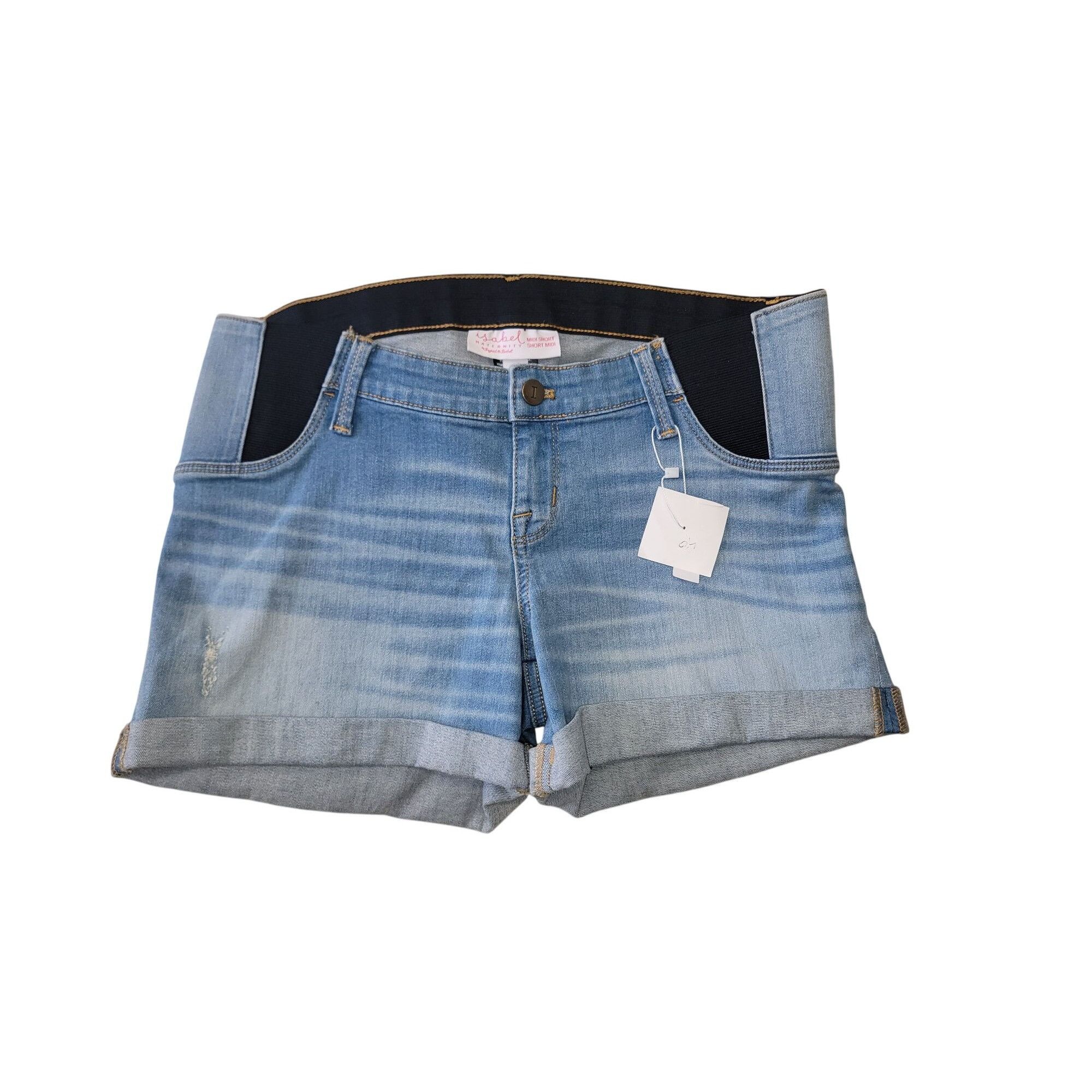 Other Isabel Maternity Denim Midi Shorts Size 6 Light Wash With St Size 28" / US 6 / IT 42 - 2 Thumbnail