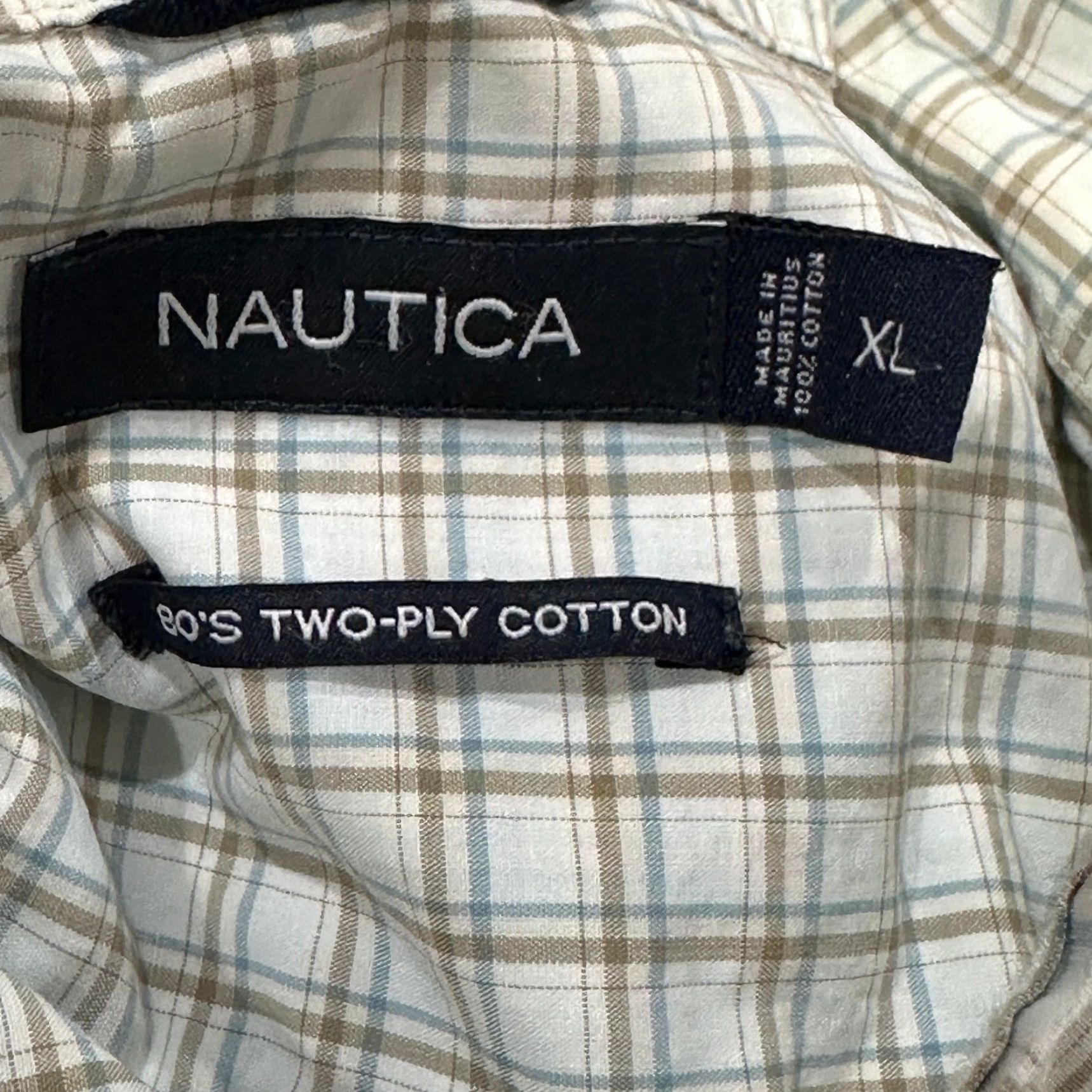 Nautica VINTAGE Nautica Button-Up Shirt Plaid XL Men White Brown Blue 100% Cotton Two Ply Preppy 90s Retro Classic Fit Long Sleeve Casual Business Mens Size US XL / EU 56 / 4 - 7 Thumbnail