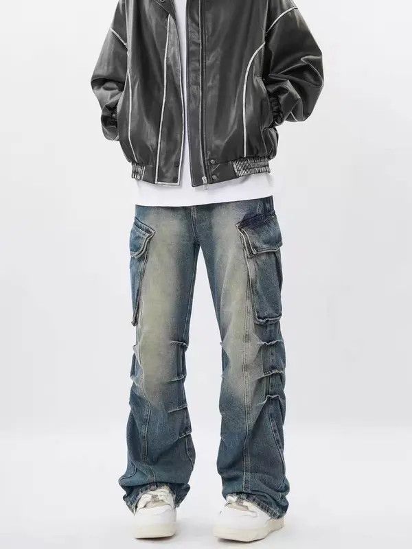 VIBE Retro washed distressed multi-pocket pleated work jeans Size US 32 / EU 48 - 5 Thumbnail