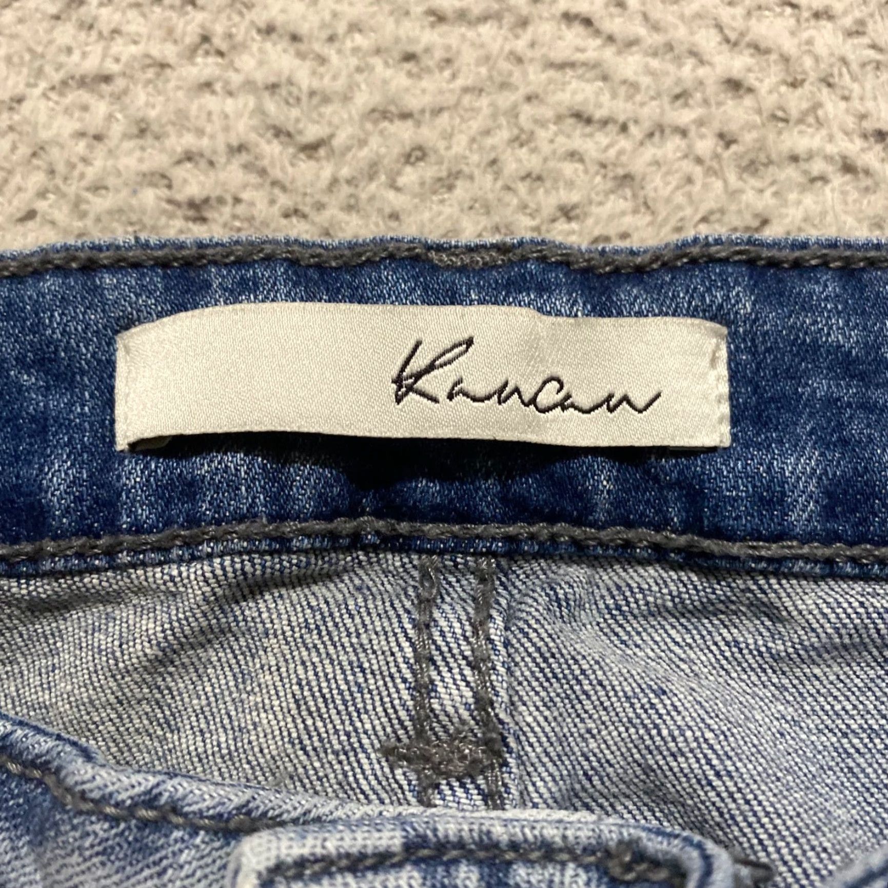 Vintage Kancan Jeans Blue Denim Medium Wash Tapered Distressed Mid Rise Womens 13 Jeans Size 34" / US 12 / IT 48 - 3 Thumbnail