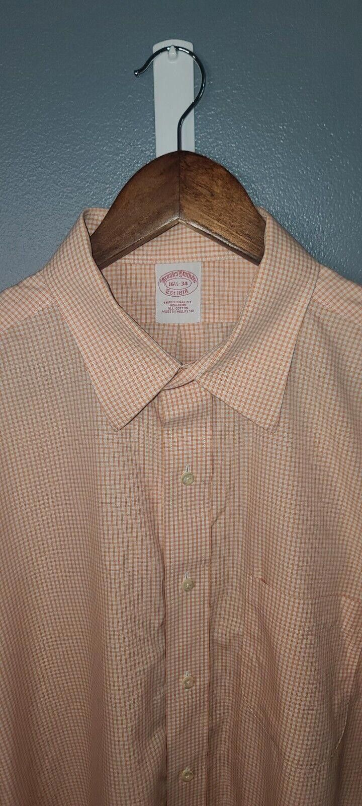 Brooks Brothers Brooks Brothers Dress Shirt Men's 16 1/2-34 Orange Gingham Size 38R - 3 Thumbnail