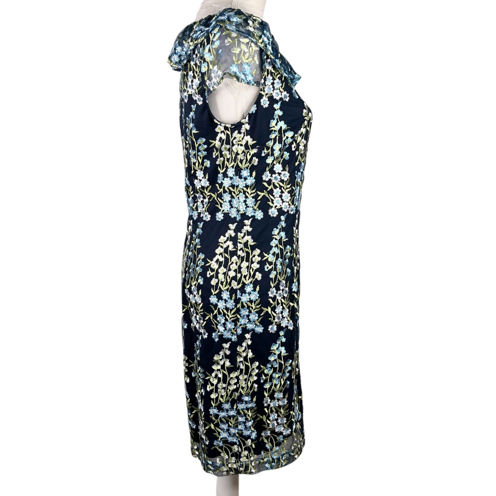 Karl Lagerfeld Karl Lagerfeld Paris Floral Midi Dress Navy Blue 6 Size M / US 6-8 / IT 42-44 - 16 Thumbnail