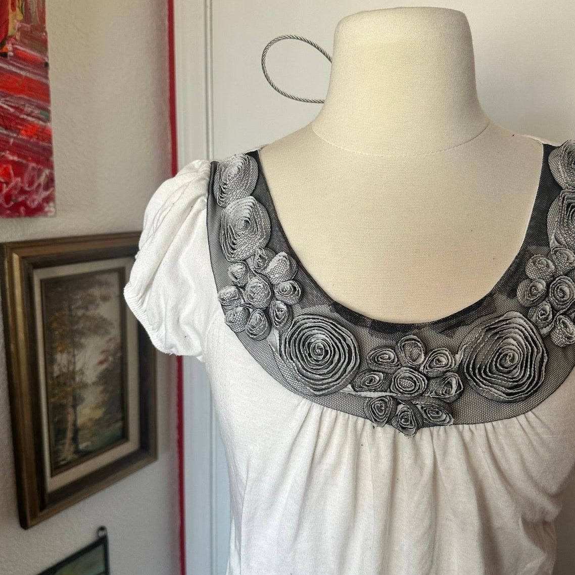 Other agenda gray and white floral flower pattern plain shirt Size S / US 4 / IT 40 - 2 Thumbnail