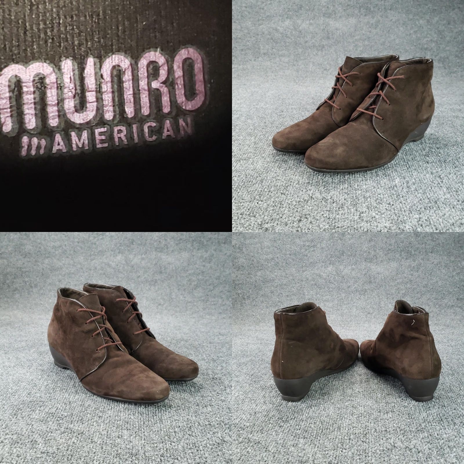 Vintage Munro American Boots Women US Womens 9 Brown Suede Ankle Wedge Booties Lace Up Size US 9 / IT 39 - 9 Thumbnail