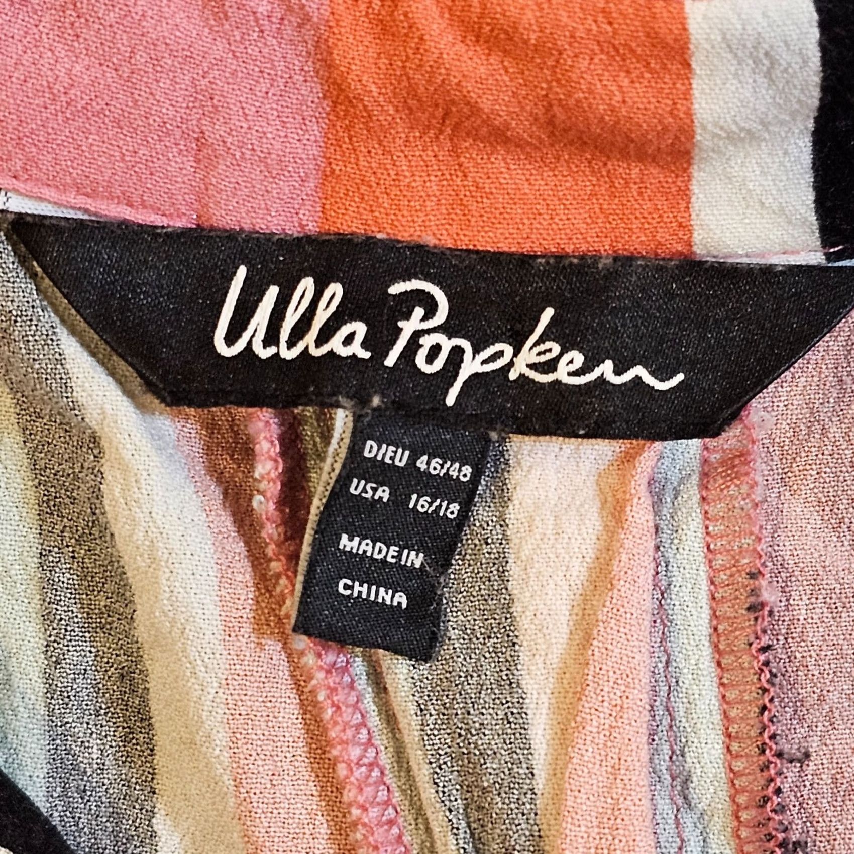 Vintage Ulla Popken Top Women 18 Orange Striped Crepe Texture Short Sleeve Blouse Shirt V-Neck Casual Knit Polyester Plus Size Ladies Womens Size XXL / US 16-18 / IT 52-54 - 3 Thumbnail