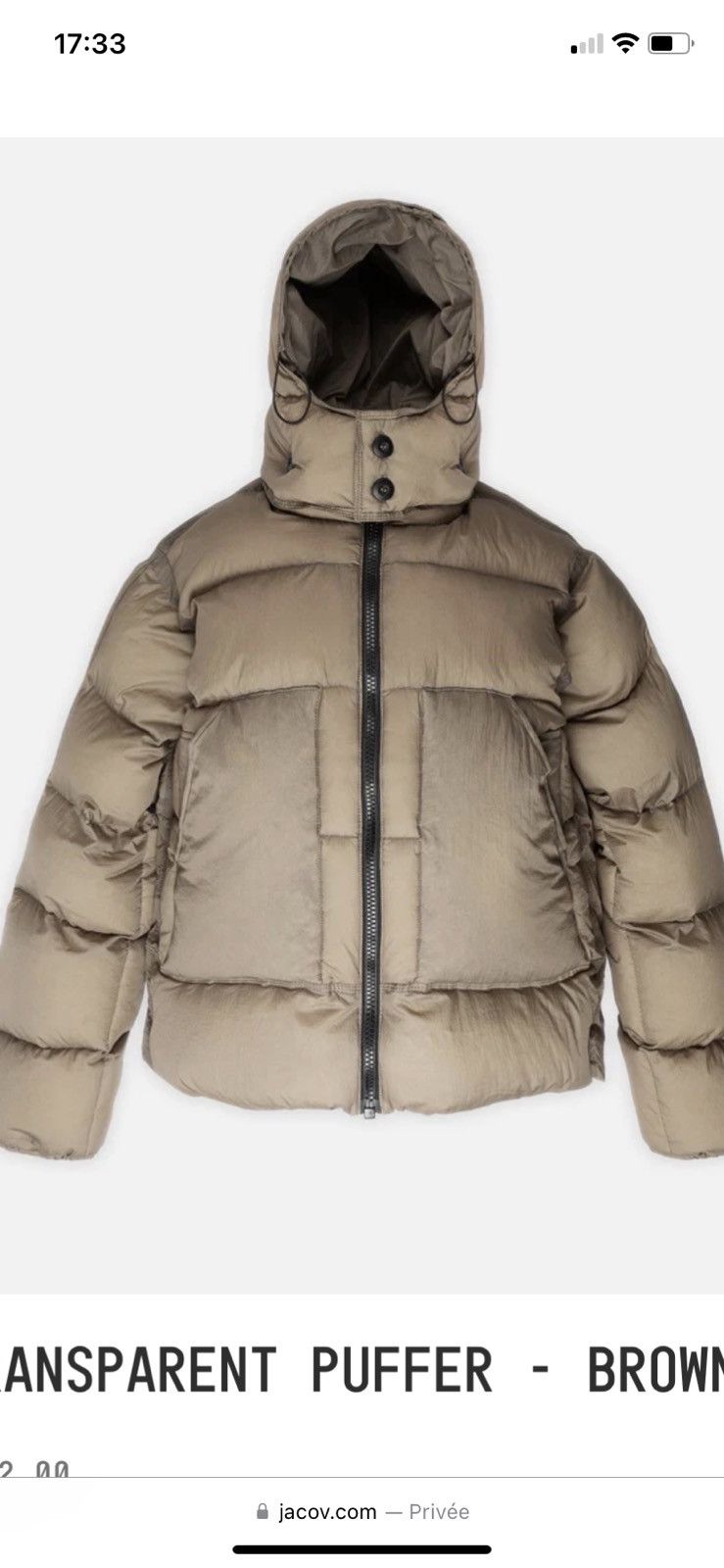 Image of Who Is Jacov Puffer Jacket Jacov « Transparent Puffer - Brown », Men's (Size Small)