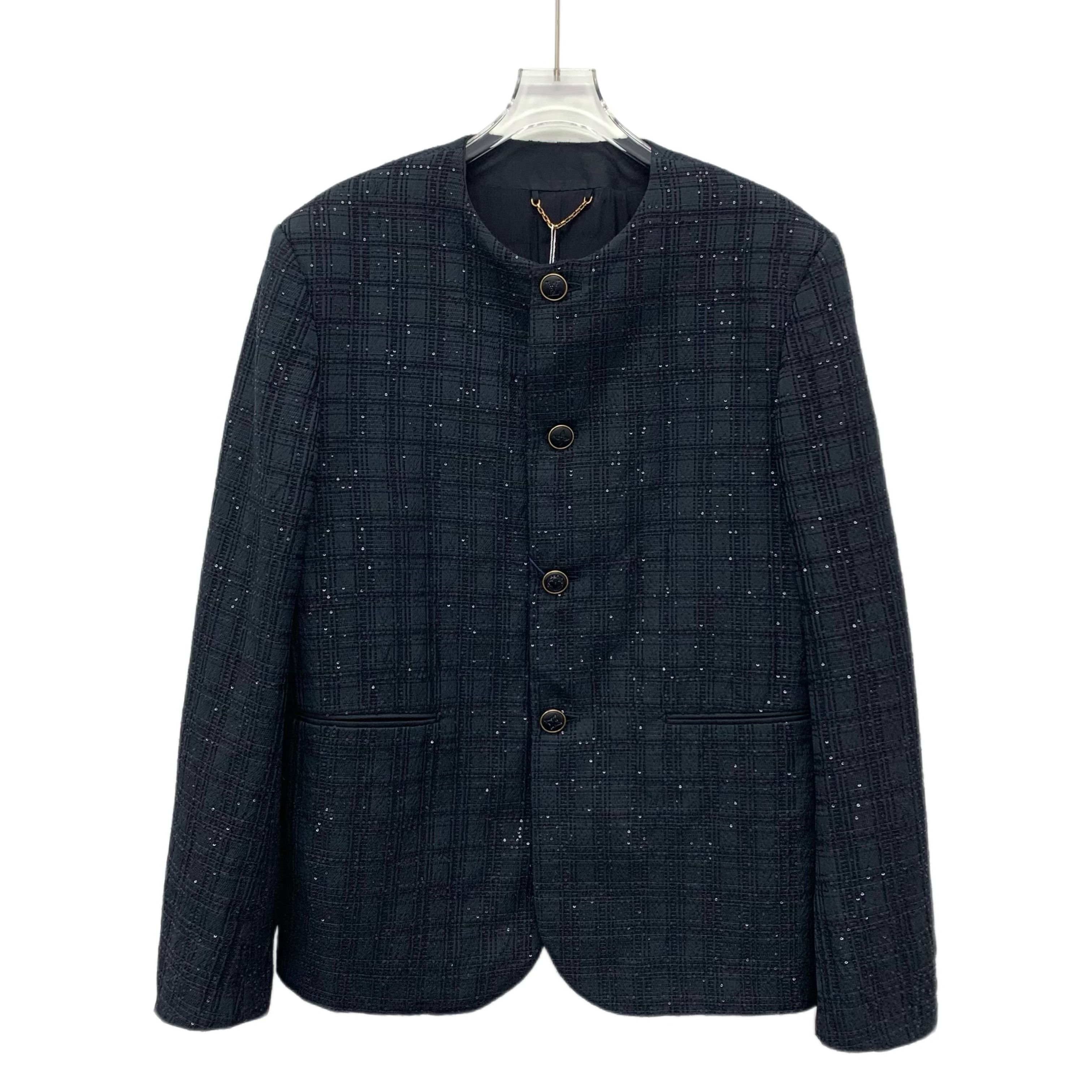 Louis Vuitton Louis Vuitton Black Sequin Tweed Jacket (Size 48) Size 48R - 1 Thumbnail