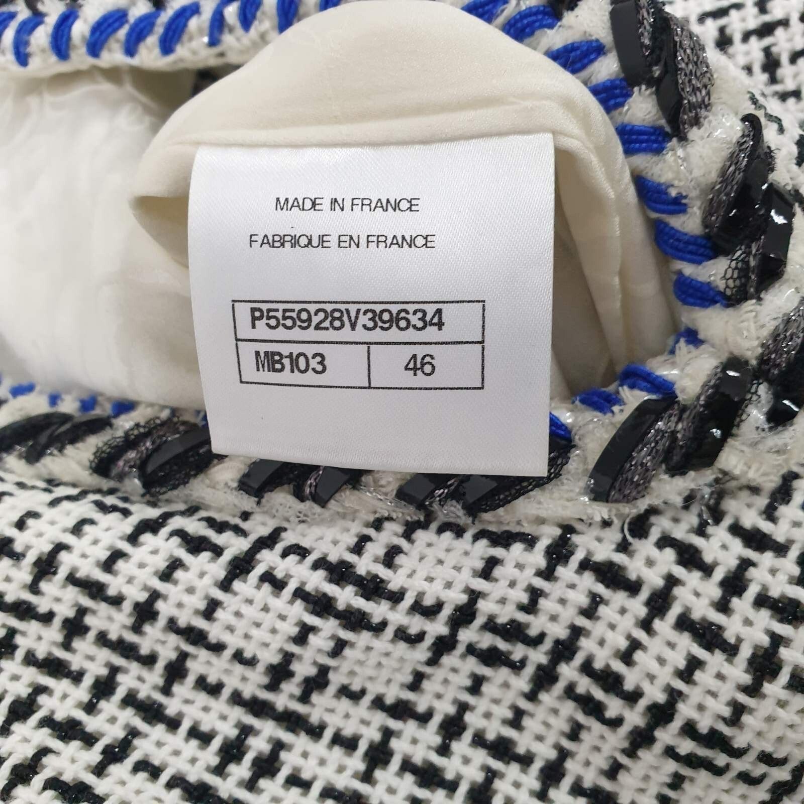 Chanel CHANEL White Blue Sleeveless Chevron Trim Tweed Dress Sz.46 Size XL / US 12-14 / IT 48-50 - 7 Thumbnail