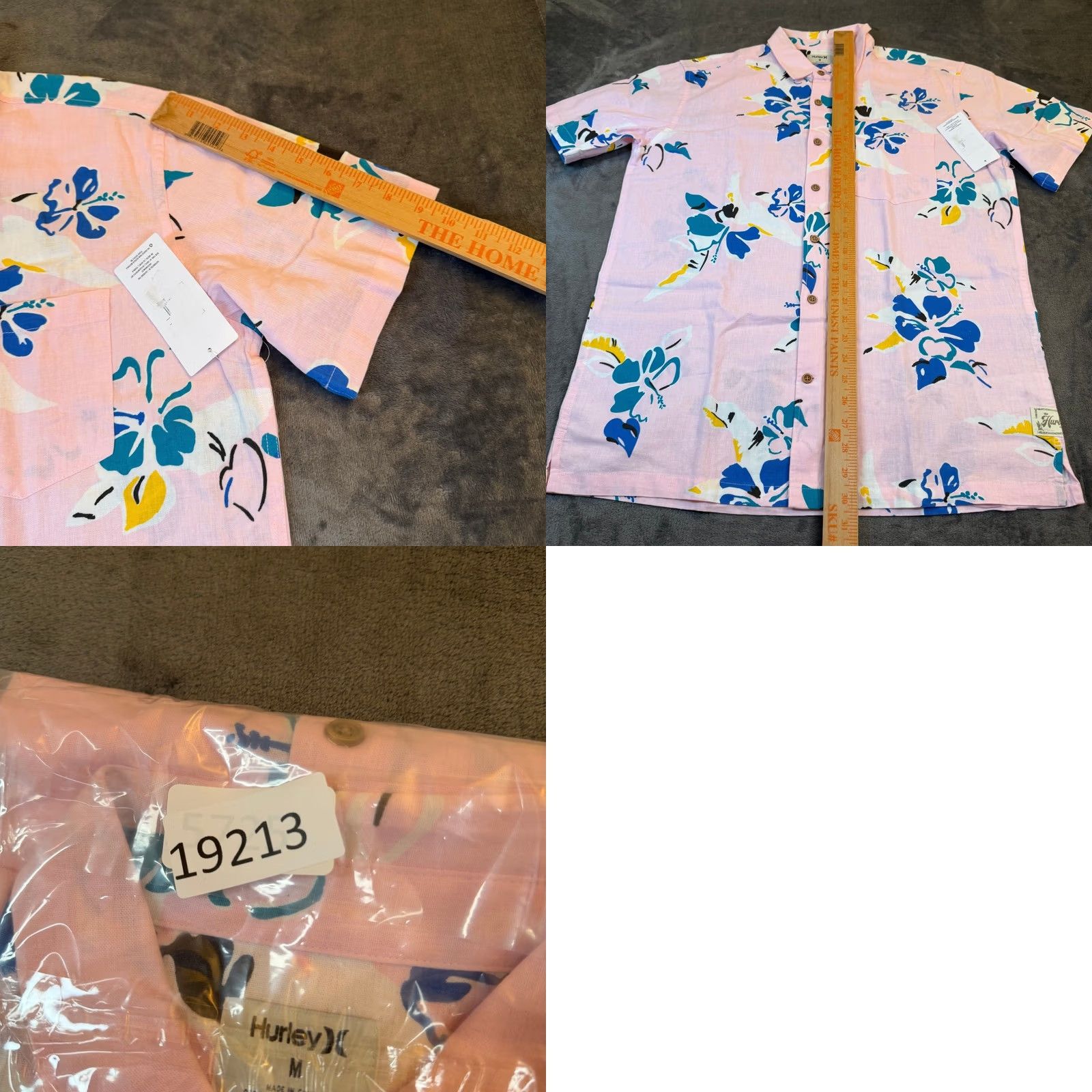 Hurley Hurley Button-Up Shirt Mens M Pink Floral Short Sleeve Linen NWT 90s? tropical beach aloha Pocket Size US M / EU 48-50 / 2 - 8 Thumbnail