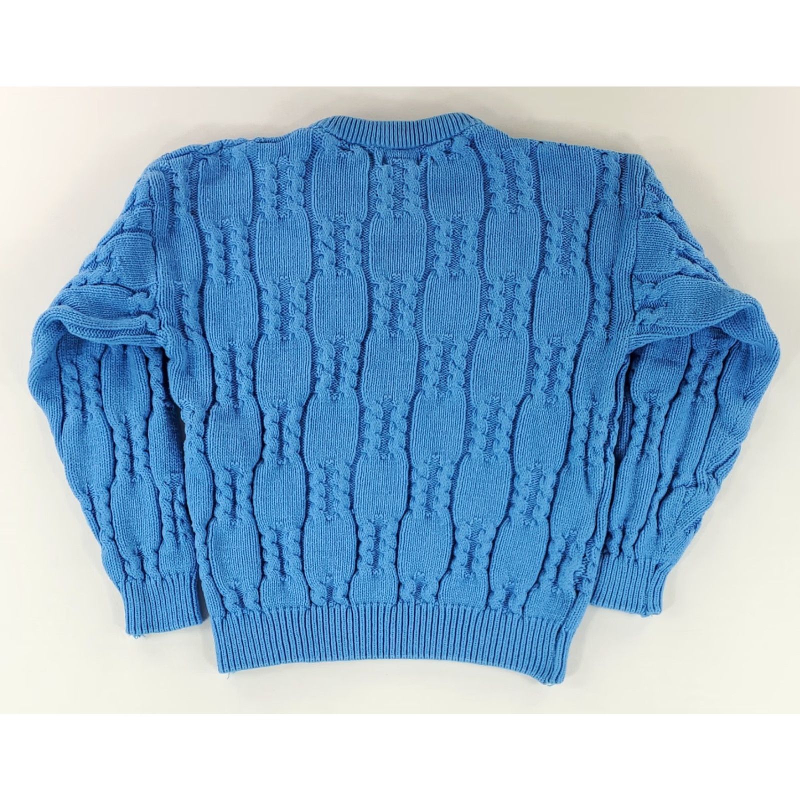 Izod VINTAGE Izod Sweater Cable Knit VTG 90s Crew Neck Cotton Made USA Blue Mens M Size US M / EU 48-50 / 2 - 3 Thumbnail