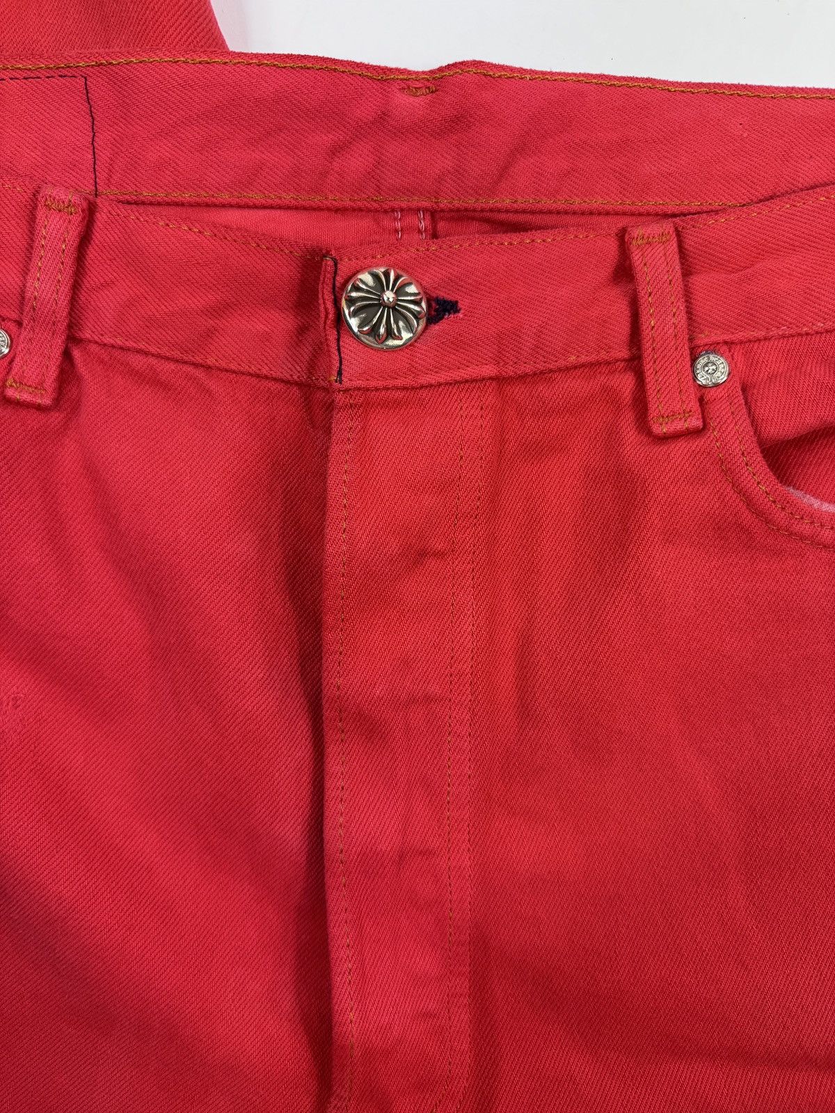 Chrome Hearts LEATHER CROSS SILVER DETAILED RED DYED VINTAGE LEVI ‘S JEANS Size US 34 / EU 50 - 8 Thumbnail