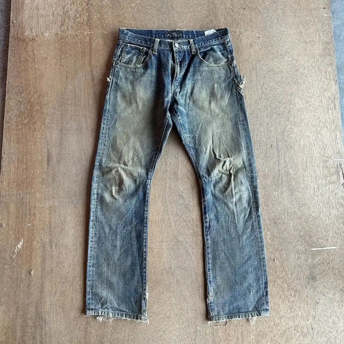 Self Edge RARE💥REDLINE JAPANESE VTG JEAN RIPPED MUDWASH DENIM PANTS Size US 31 - 3 Thumbnail