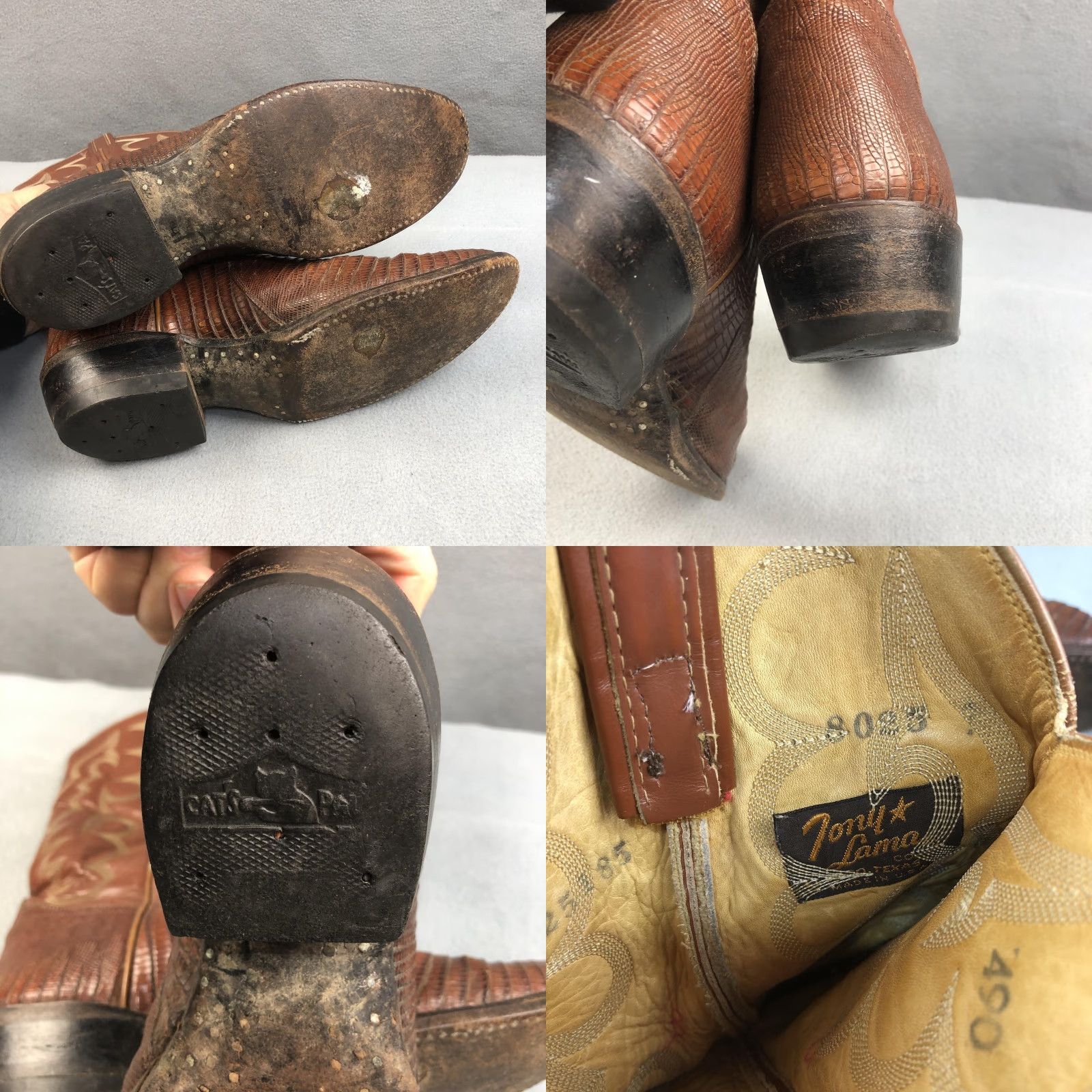 Tony Lama VINTAGE Tony Lama Boots Mens 9D Brown Teju Lizard Leather Cowboy Pointed Toe Mid-Calf Shaft Embroidered Western Workwear 490 Mens Size US 9 / EU 42 - 9 Thumbnail