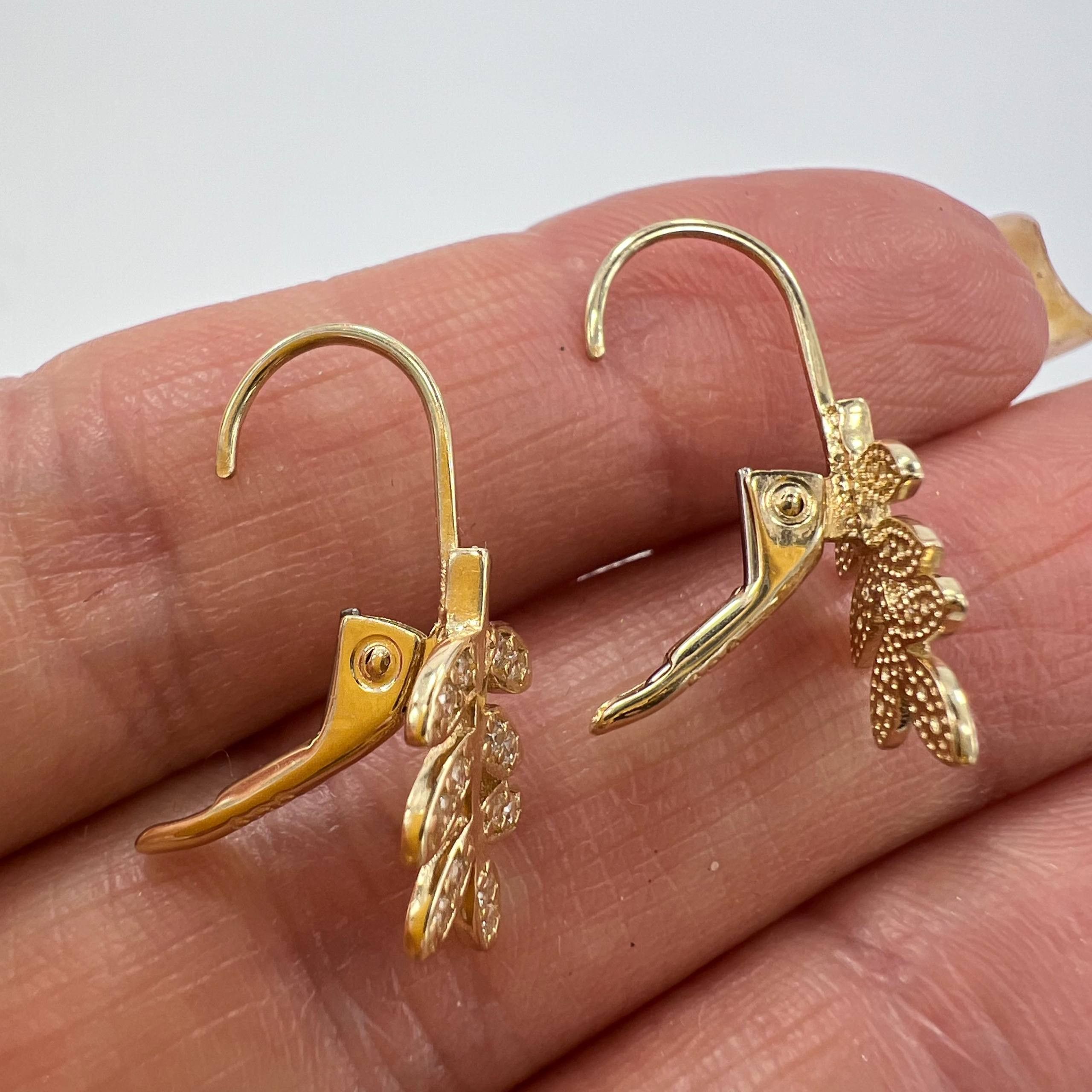 Other 14K Solid Gold Leaf Branch Earrings with CZ Stones Italy 2g Size ONE SIZE - 6 Thumbnail
