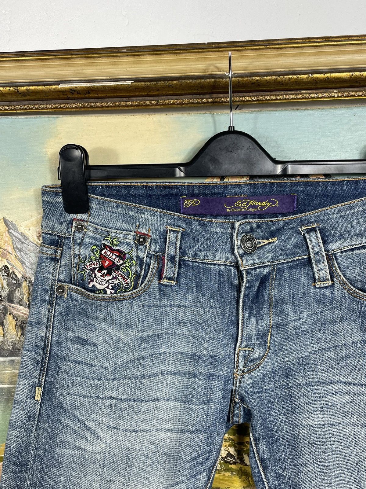 Ed Hardy × Vintage Ed Hardy Vintage Y2k Big Logo Denim Trousers Jeans Drip Swag Size 27" / US 4 / IT 40 - 6 Thumbnail