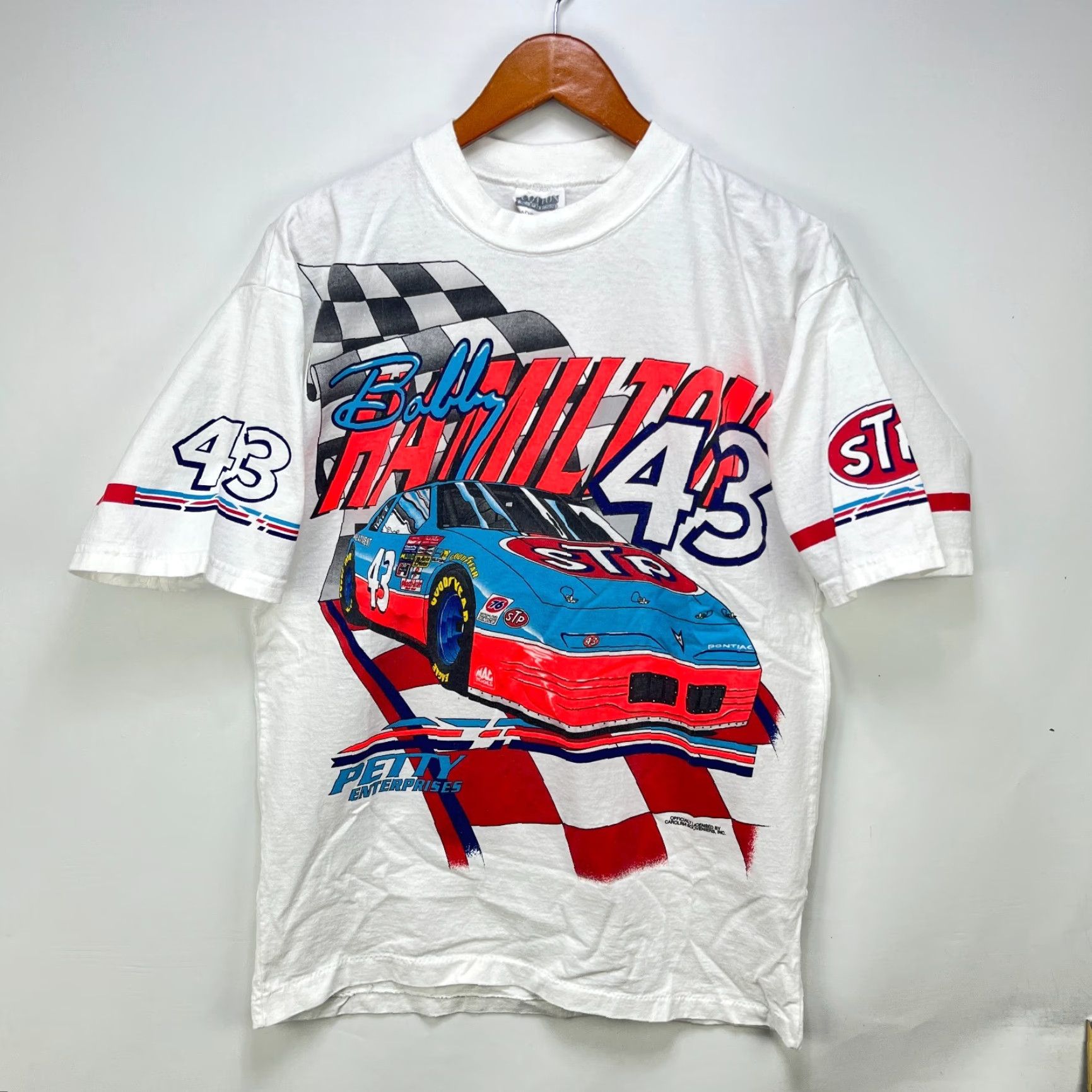 NASCAR VINTAGE NASCAR T Shirt Men M White 90s Bobby Hamilton Made In USA T-Shirt Size US M / EU 48-50 / 2 - 2 Thumbnail