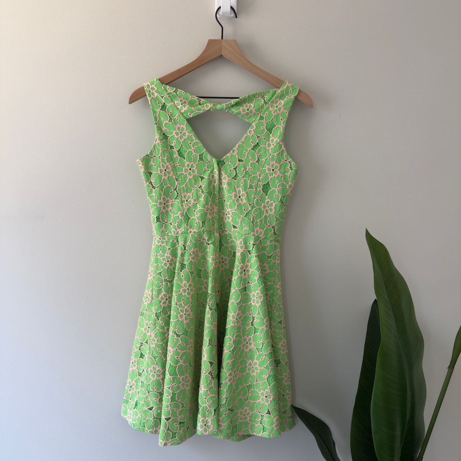 Lilly Pulitzer Green Floral Lace Mini Dress Mini A-Line EUC