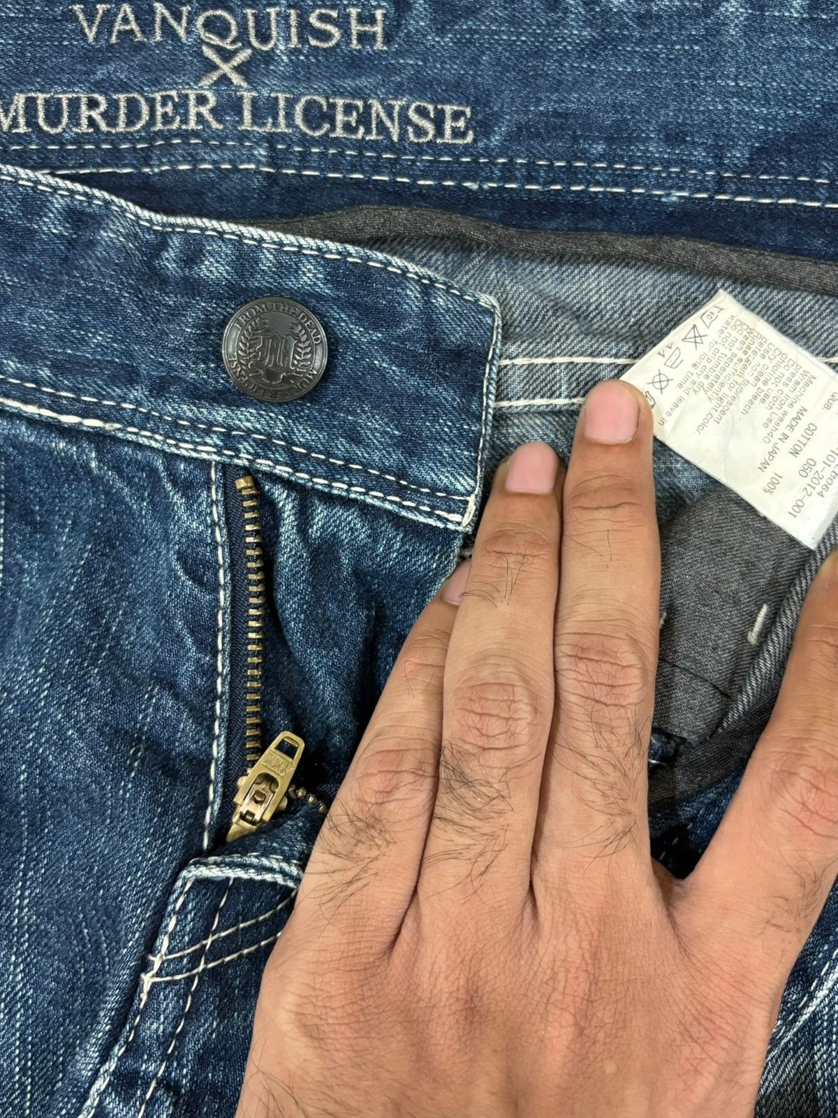 Japanese Brand Vintage Vanquish X Murder Licence Mud Faded Wash Jeans Size US 32 / EU 48 - 8 Thumbnail