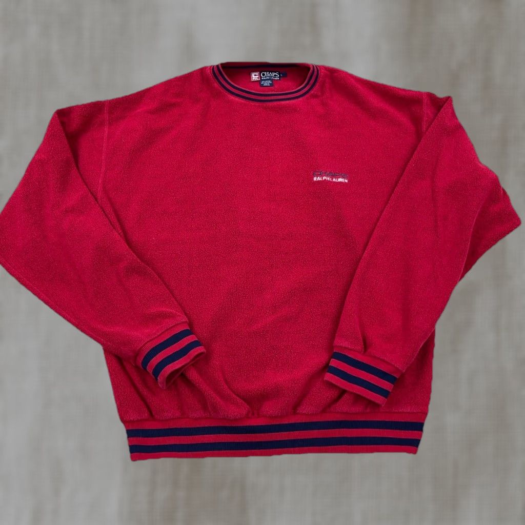 Chaps VINTAGE Chaps Ralph Lauren Sweatshirt Men XL Red Crewneck Fleece Knit Pullover Long Sleeve Buttoned Warm 90s Y2K Mens Size US XL / EU 56 / 4 - 1 Thumbnail