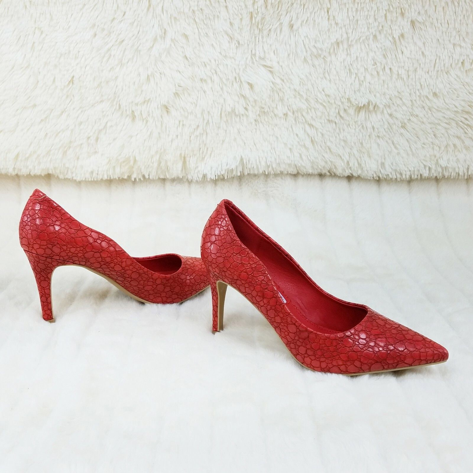 Other Monica Textured 3.5" Heel Pointy Toe Pump Shoes Red (US Shoe Size US 9 / IT 39 - 5 Thumbnail