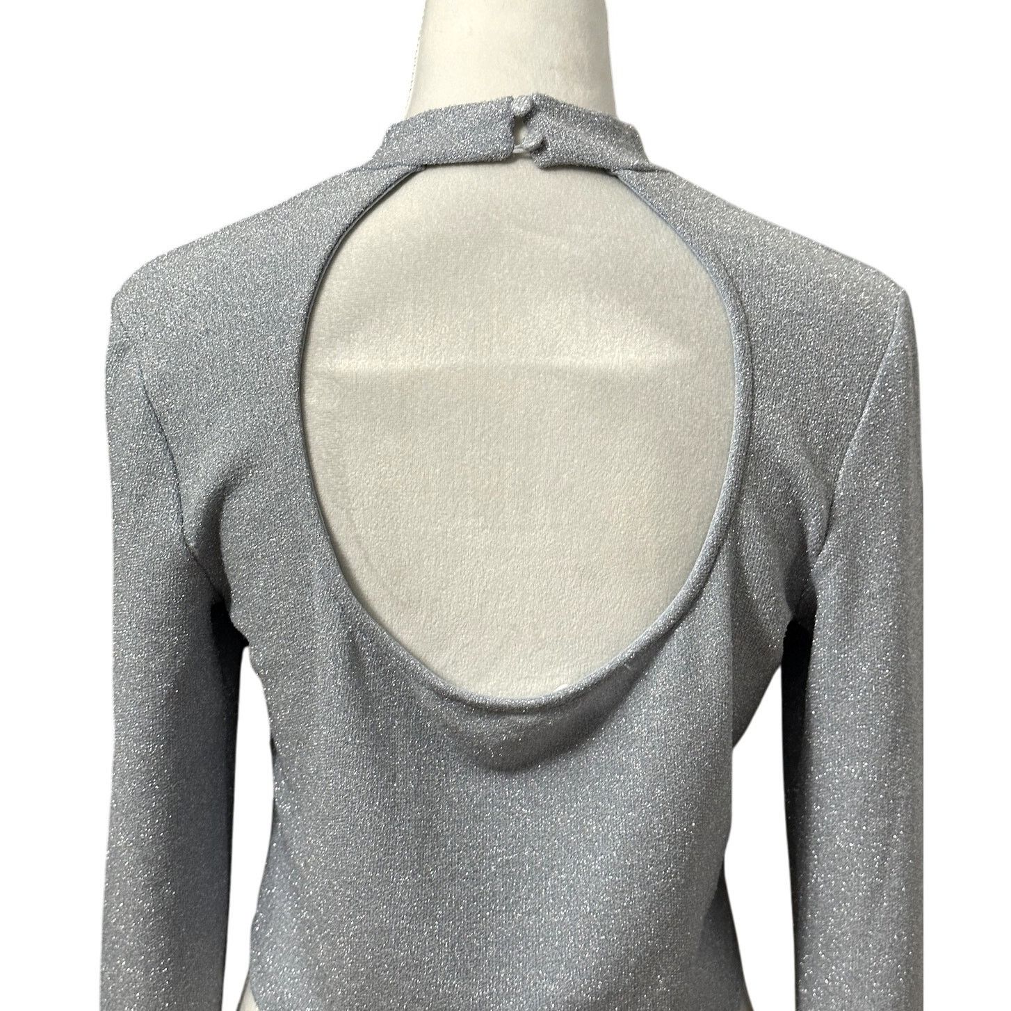 Other Elodie Crop Top Mock Neck Cutout Detail Shiny Gray/Silver XL Size XL / US 12-14 / IT 48-50 - 5 Thumbnail