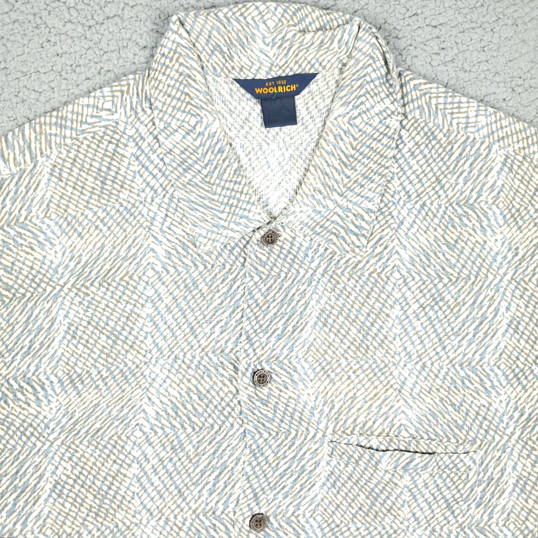 Vintage Woolrich Button-Up Shirt Mens Gray Short Sleeve Cotton Rayon Geometric Pattern 90s Casual Large Adults L Size US L / EU 52-54 / 3 - 2 Thumbnail