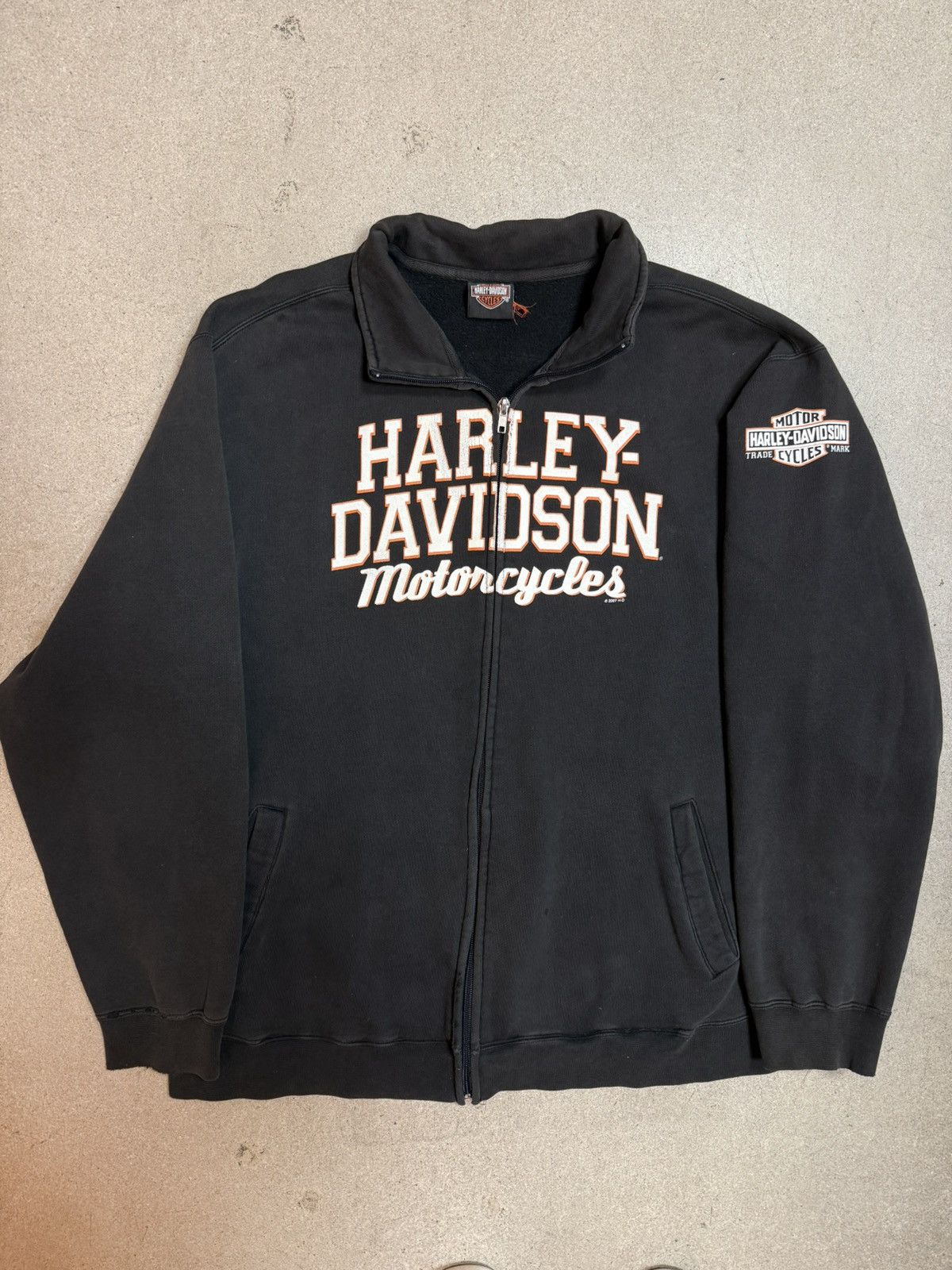 Vintage Y2K Harley Davidson Faded Black Flame Zip Sweatshirt