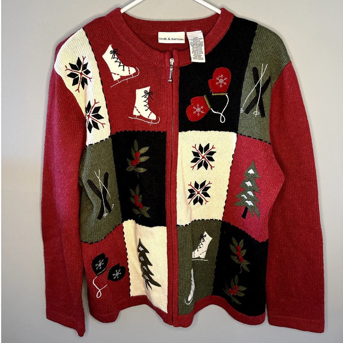 Croft & Barrow Croft & Barrow Winter Long Sleeve Zip Up Ugly Sweater Red L Size L / US 10 / IT 46 - 2 Thumbnail