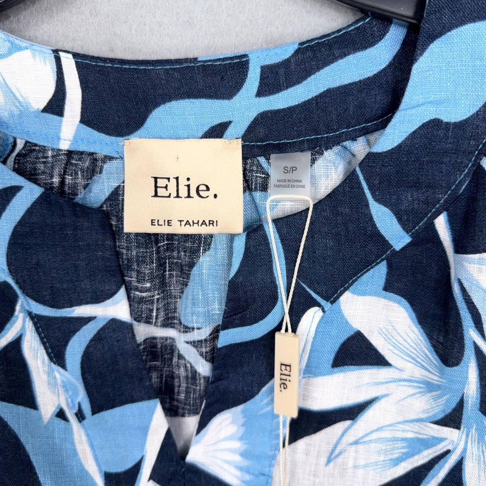 Vintage VINTAGE Elie Tahari Dress Womens Small Blue Floral Linen Summer Mini Shift Resort NWT Size S / US 4 / IT 40 - 6 Thumbnail