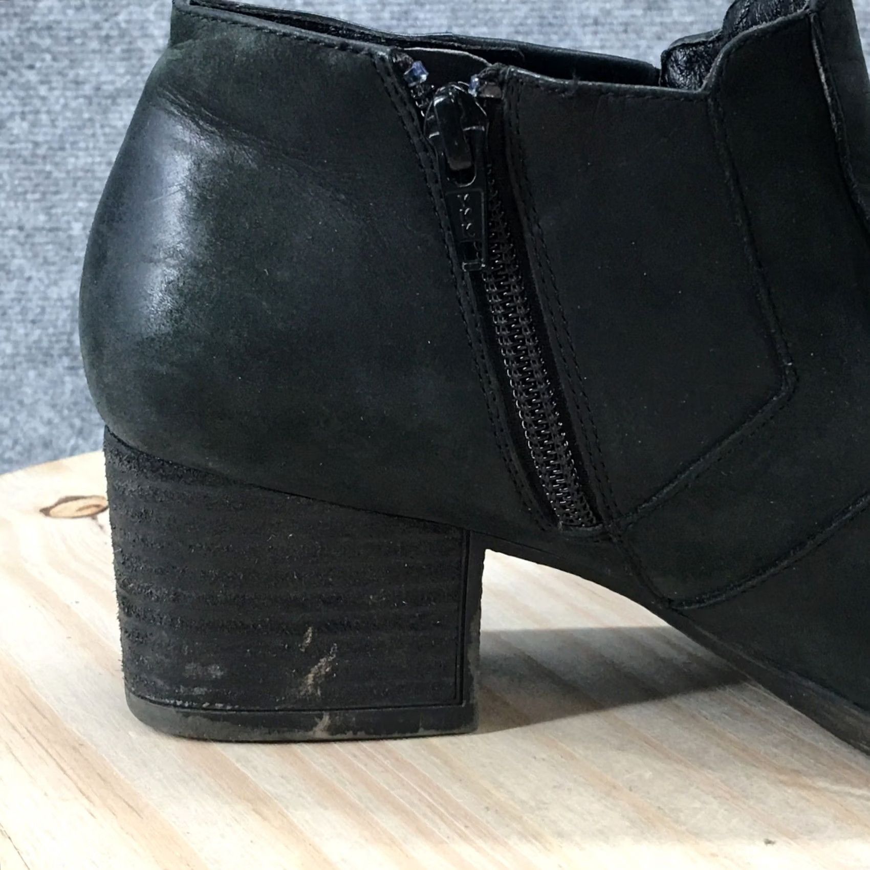 Vintage Abeo Felicity Boots Women's 7.5 N Side Zip Ankle Bootie Black Leather Heels Size US 8 / IT 38 - 6 Thumbnail
