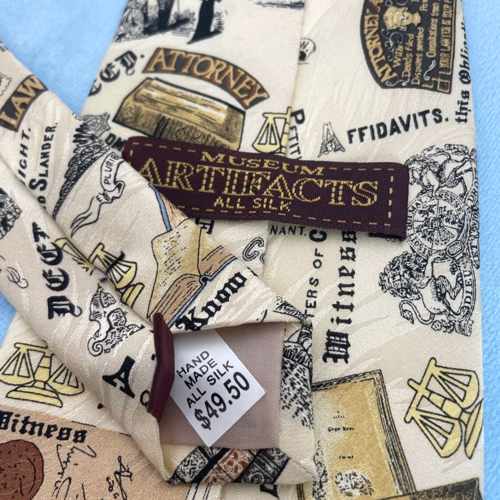 Vintage Museum Artifacts Silk Tie Men Classic 57" 4" Handmade Cream Tan Brown Geometric History American Judge Artifact 57" Silk Tie Mens Size ONE SIZE - 6 Thumbnail