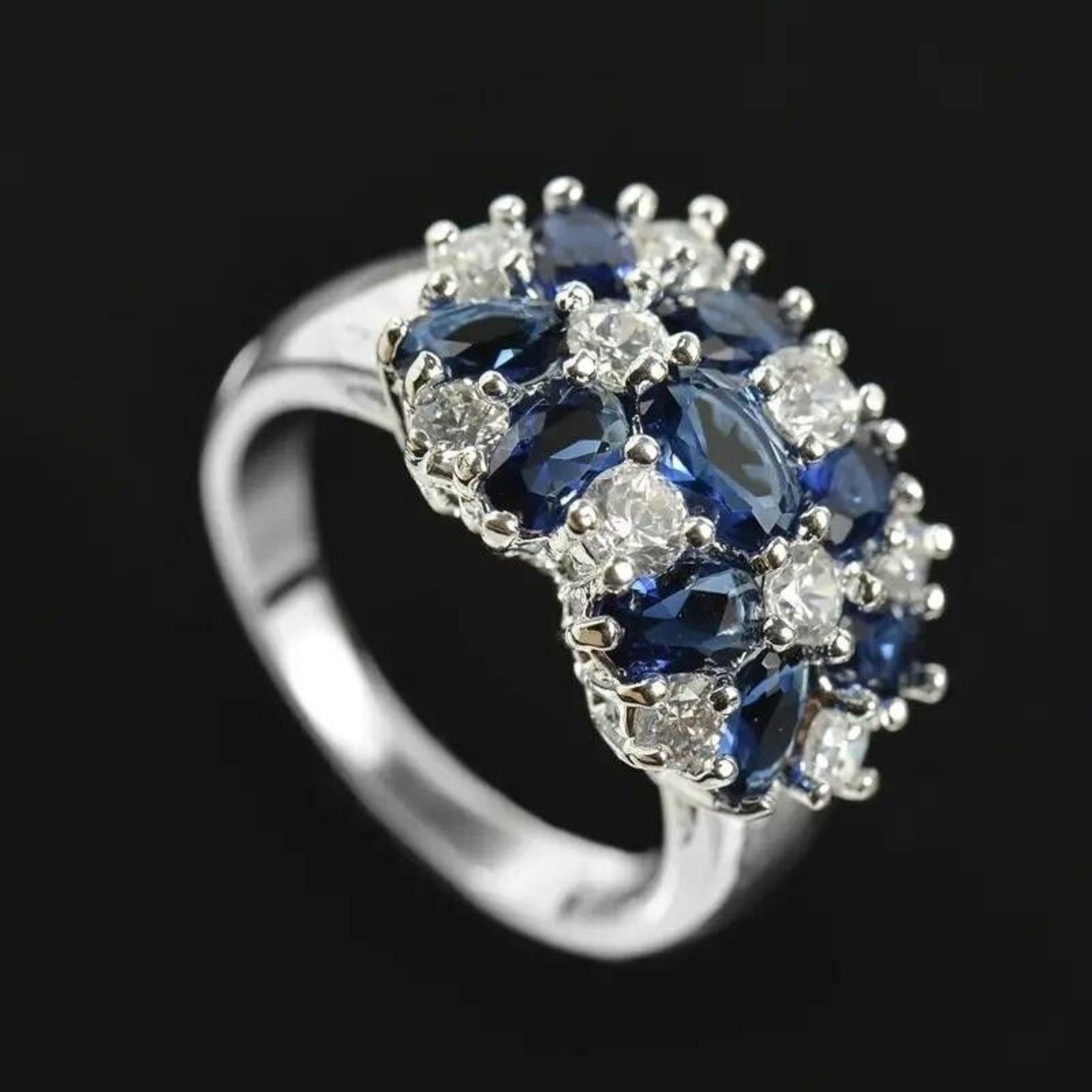 Other 925 Sterling Silver Women’s Ring• Sapphire White Topaz Size ONE SIZE - 3 Thumbnail