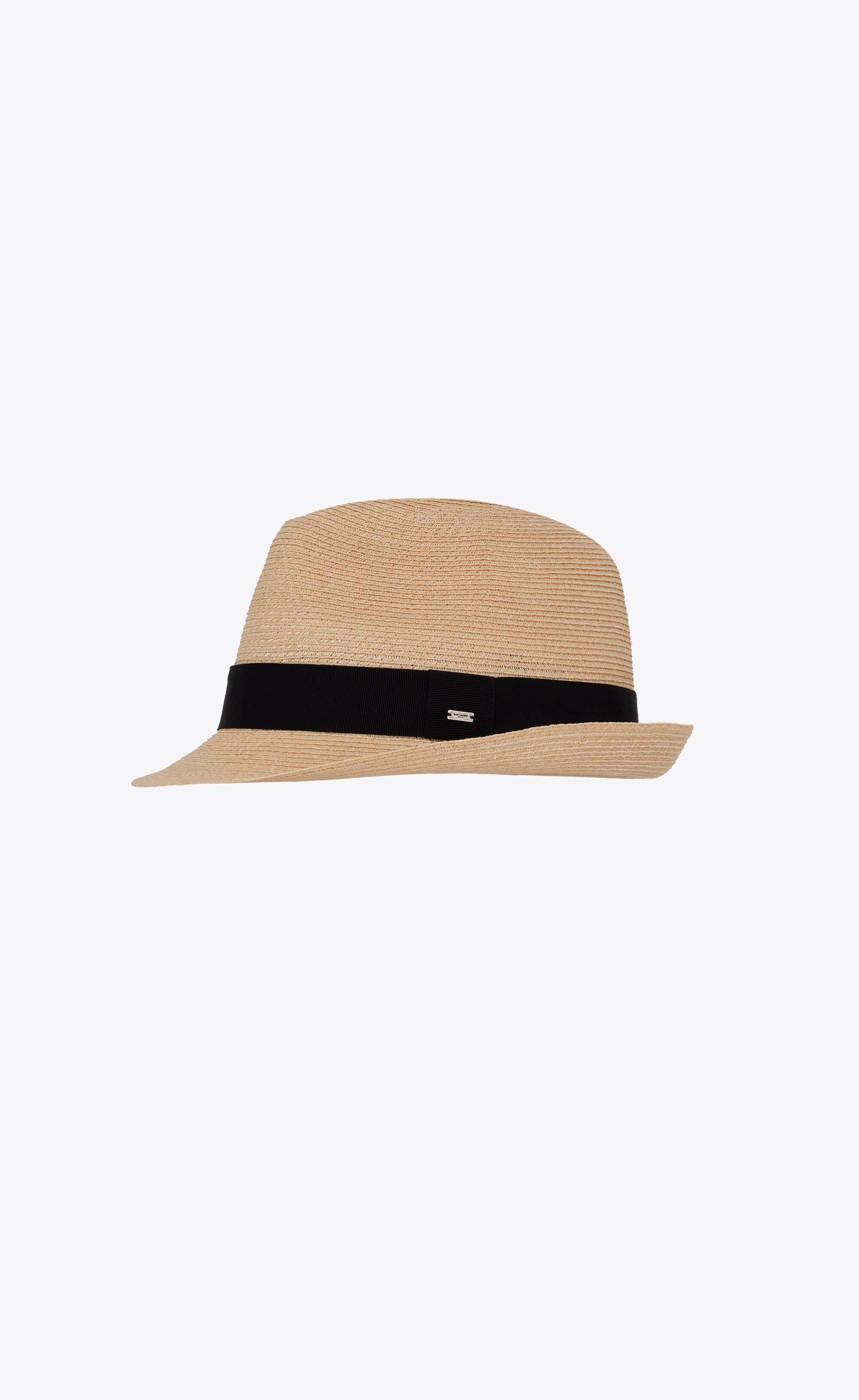 Saint Laurent Paris o1s1wg110125 Size: 60 / 733862 Trilby Hat Straw Black/Beige Size ONE SIZE - 2 Thumbnail