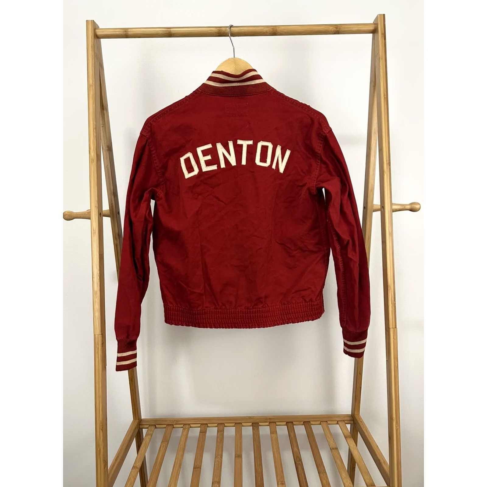 Vintage VTG Faul & Crymes Denton Striped Trim Varsity Bomber Jacket Sz 34 Womens 34 Red Size XXS / US 00 / IT 34 - 2 Thumbnail