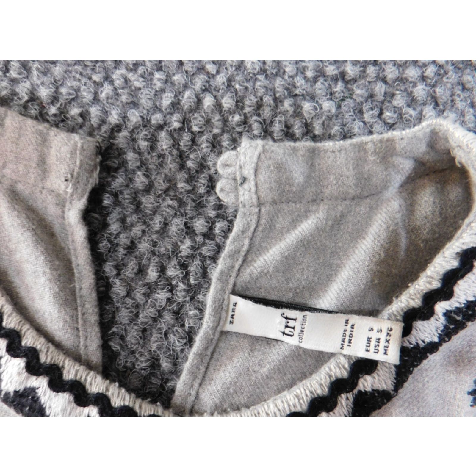 Zara Zara Womens Sweater Small Gray Crew Neck Pullover Raglan Sleeve Embroidered Floral Geometric Knit 2-Color Size S / US 4 / IT 40 - 4 Thumbnail
