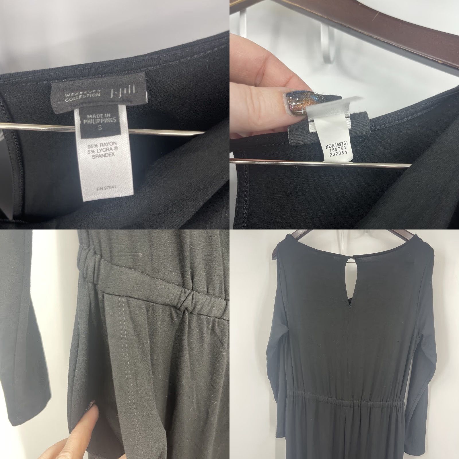 J. Jill J. Jill Wearever Jumpsuit Women S Cold Shoulder Stretch Black Jersey Quiet Luxury Cottagecore Size 28" / US 6 / IT 42 - 8 Thumbnail