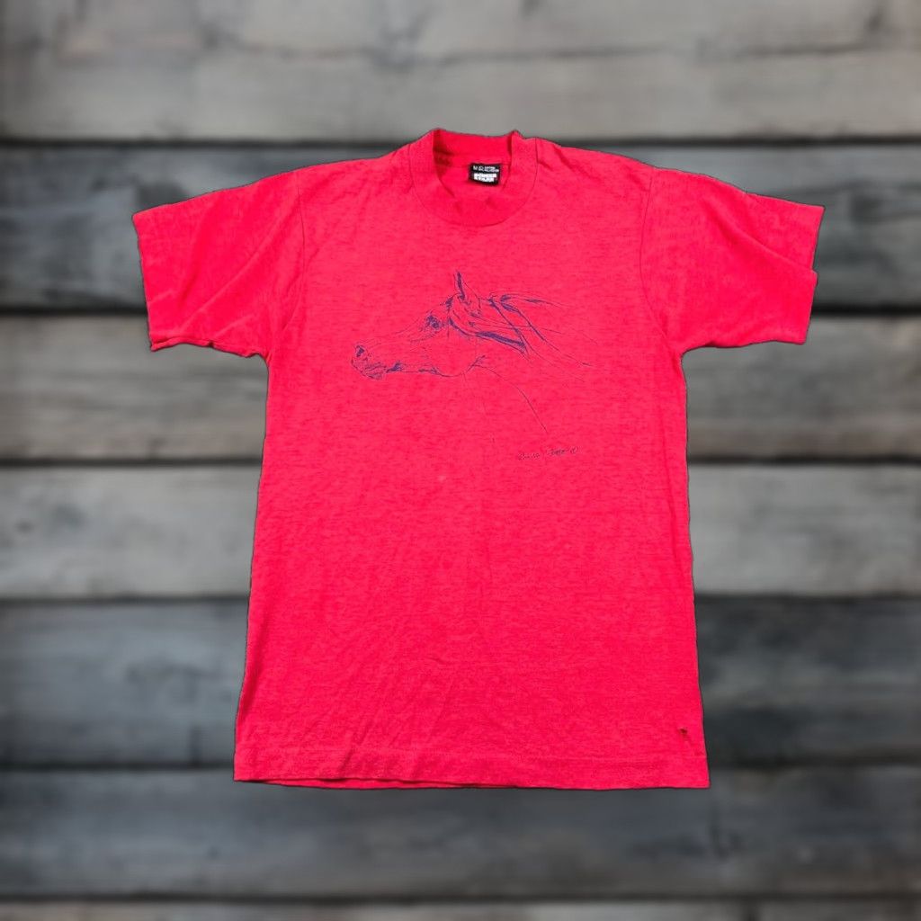 Vintage VINTAGE 80s Horse Sketch T-Shirt Mens Small Red Anna P Foote Print Shirt Size US S / EU 44-46 / 1 - 1 Thumbnail