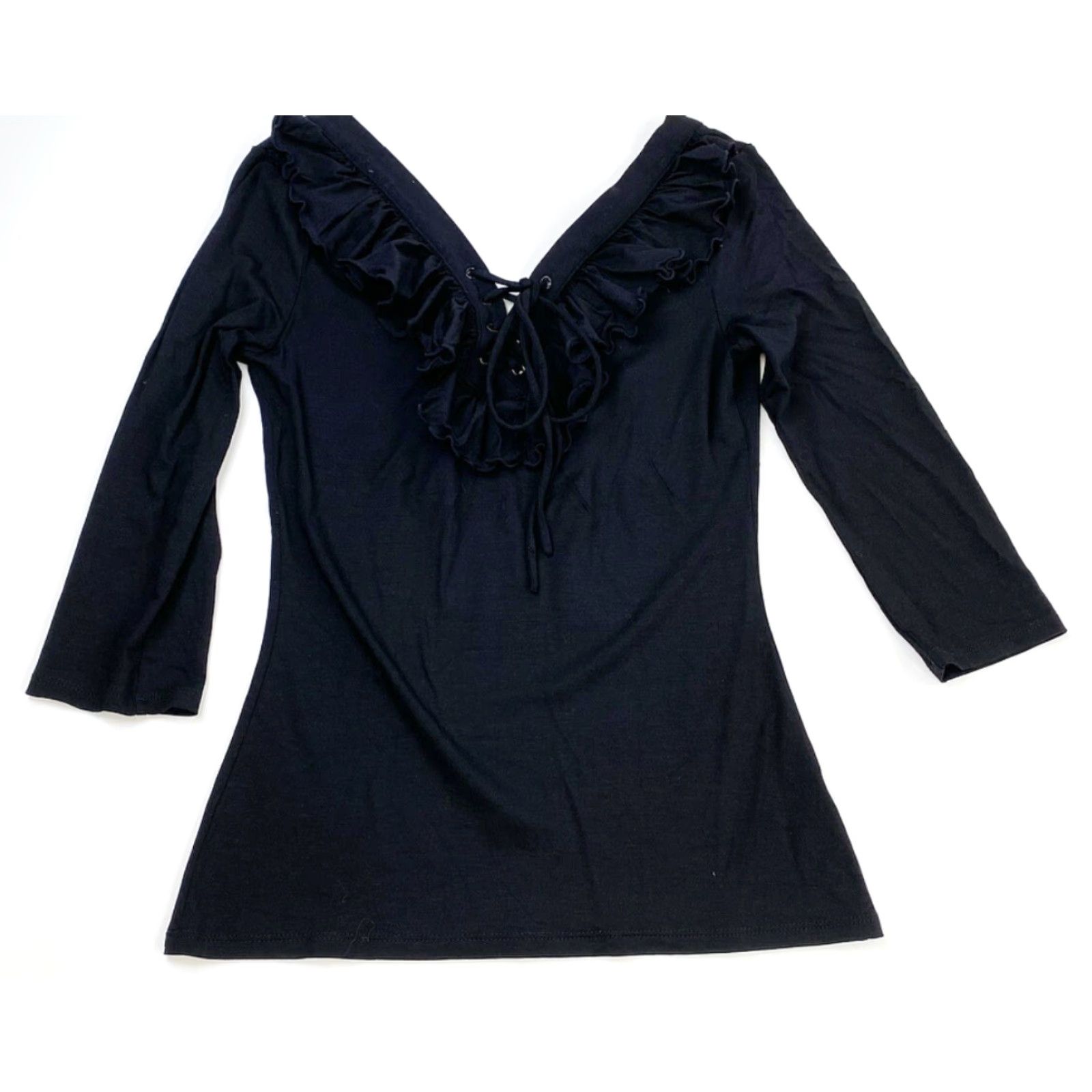 White House Black Market White House Black Market Blouse Women XS Black 3/4 Sleeve V-Neck Size XS / US 0-2 / IT 36-38 - 2 Thumbnail