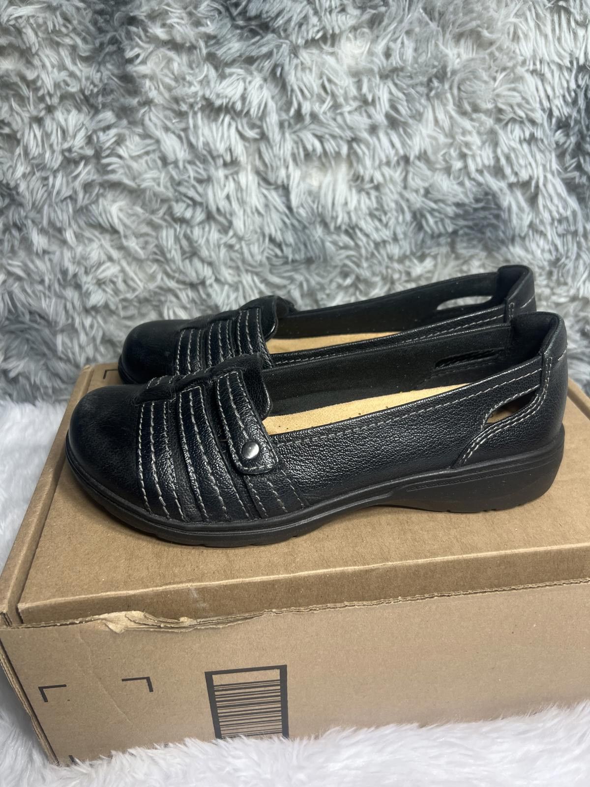 Clarks Clarks Collection Black Leather Slip-On Comfort Shoes Size US 7.5 / IT 37.5 - 4 Thumbnail