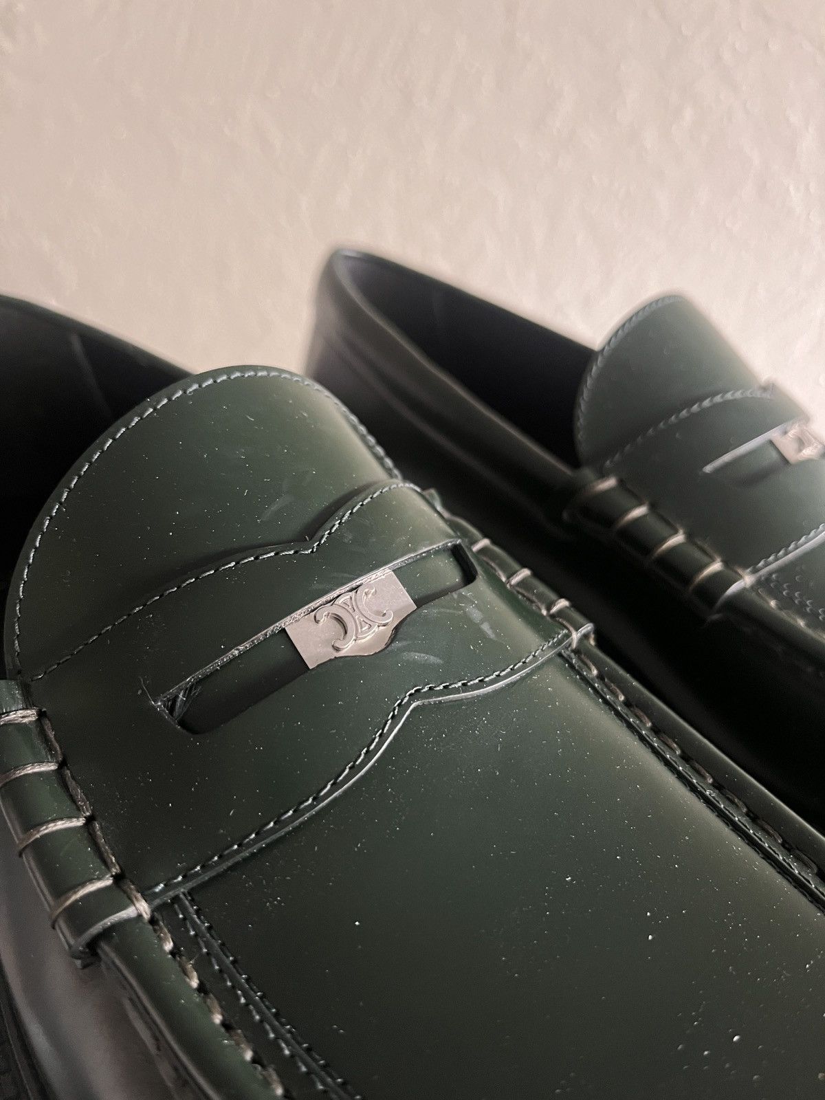 Celine × Hedi Slimane Celine Polished Bull Penny Loafers Green Chunky Leather Size US 9.5 / EU 42-43 - 4 Thumbnail