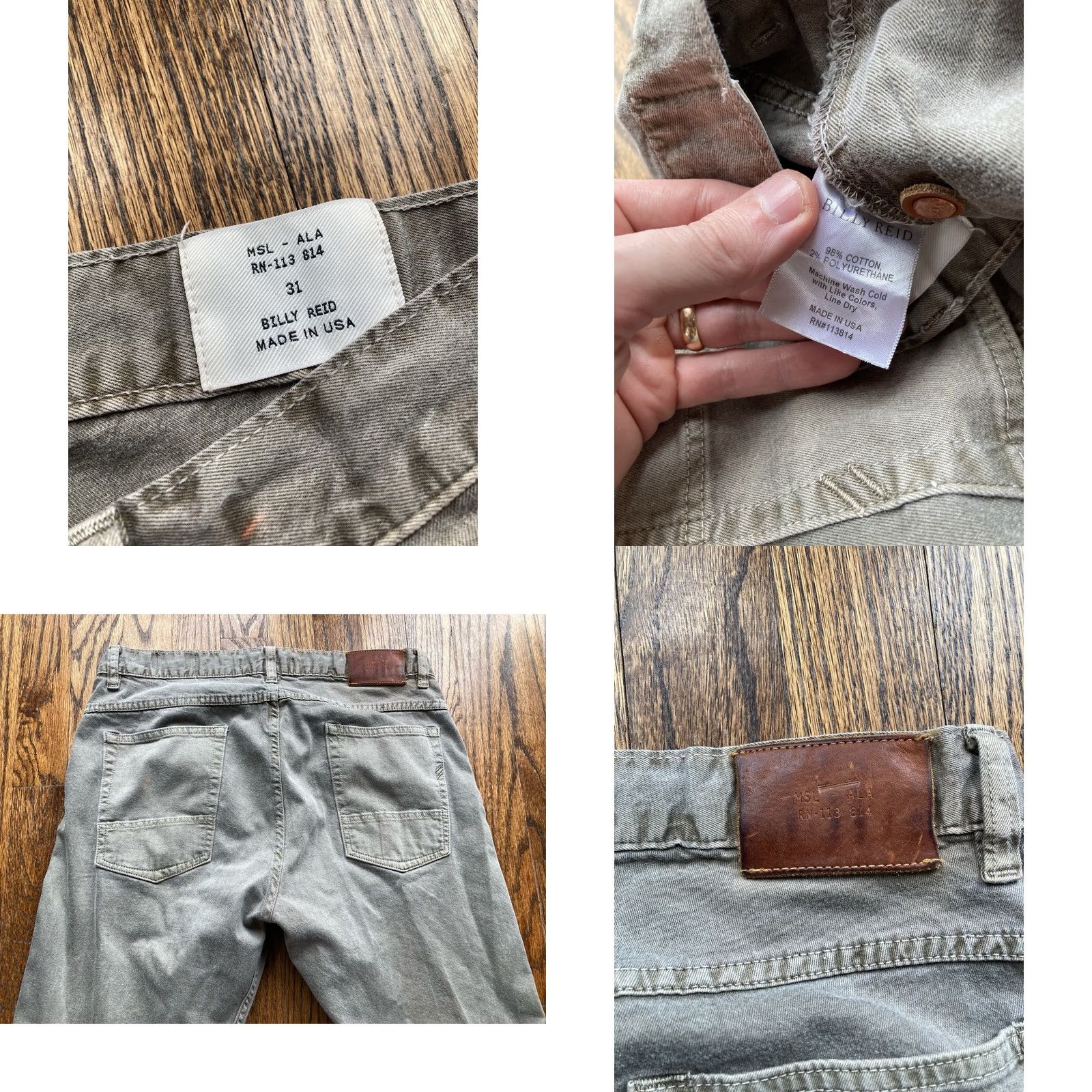 Billy Reid Billy Reid Pants Slim Straight 31x29 Cotton Olive Green 5 Pocket Button Fly USA Made Mens Size US 31 - 8 Thumbnail