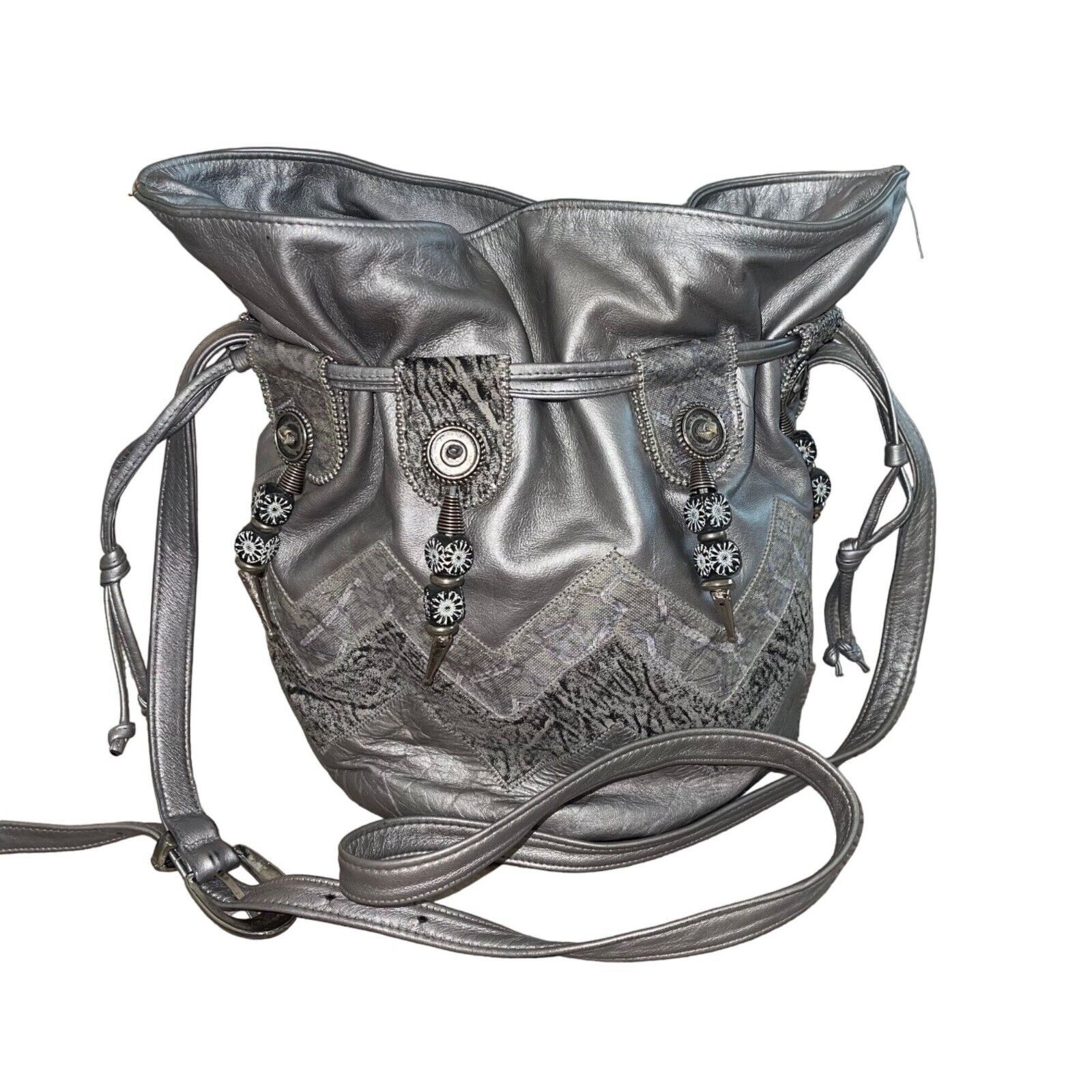 Viva Bags of California Womens Bucket Bag Gray Leather