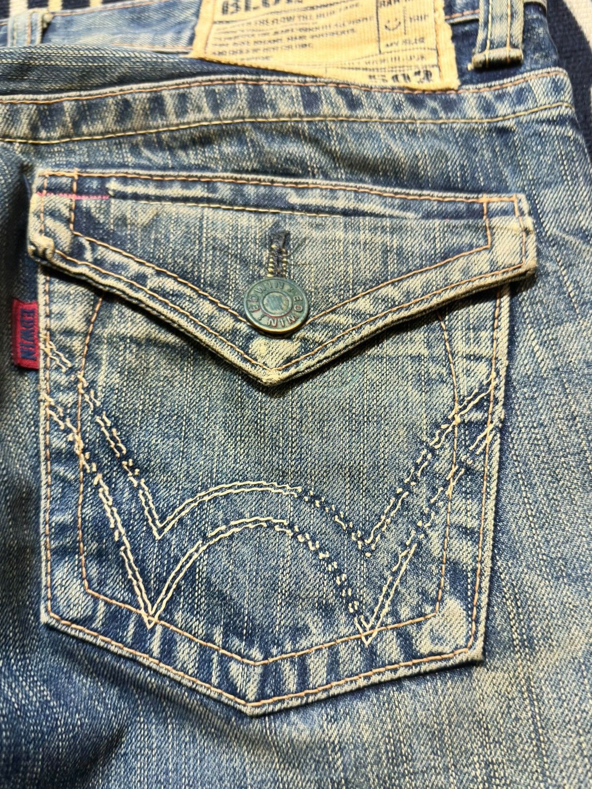 Edwin Vintage Edwin Blue Trip Mudwash Slim Fit Distressed Denim Size US 31 - 6 Thumbnail