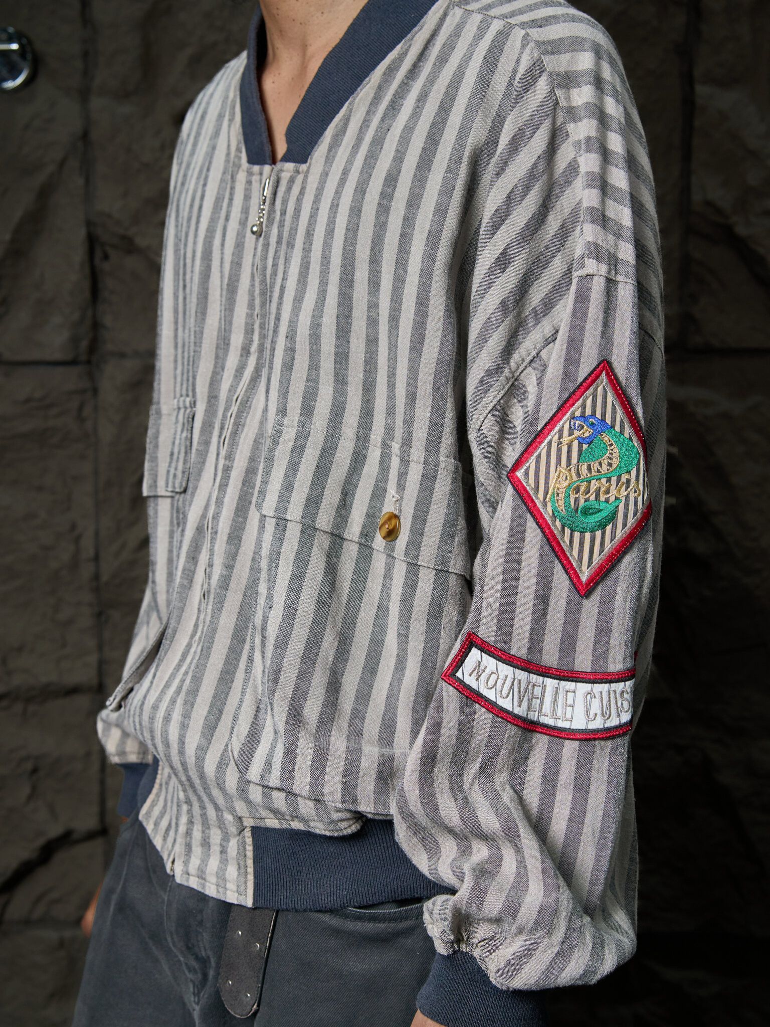 Jean Paul Gaultier Vintage Jean Paul Gaultier Nouvelle Cuisine Stripe Bomber Size US M / EU 48-50 / 2 - 2 Thumbnail
