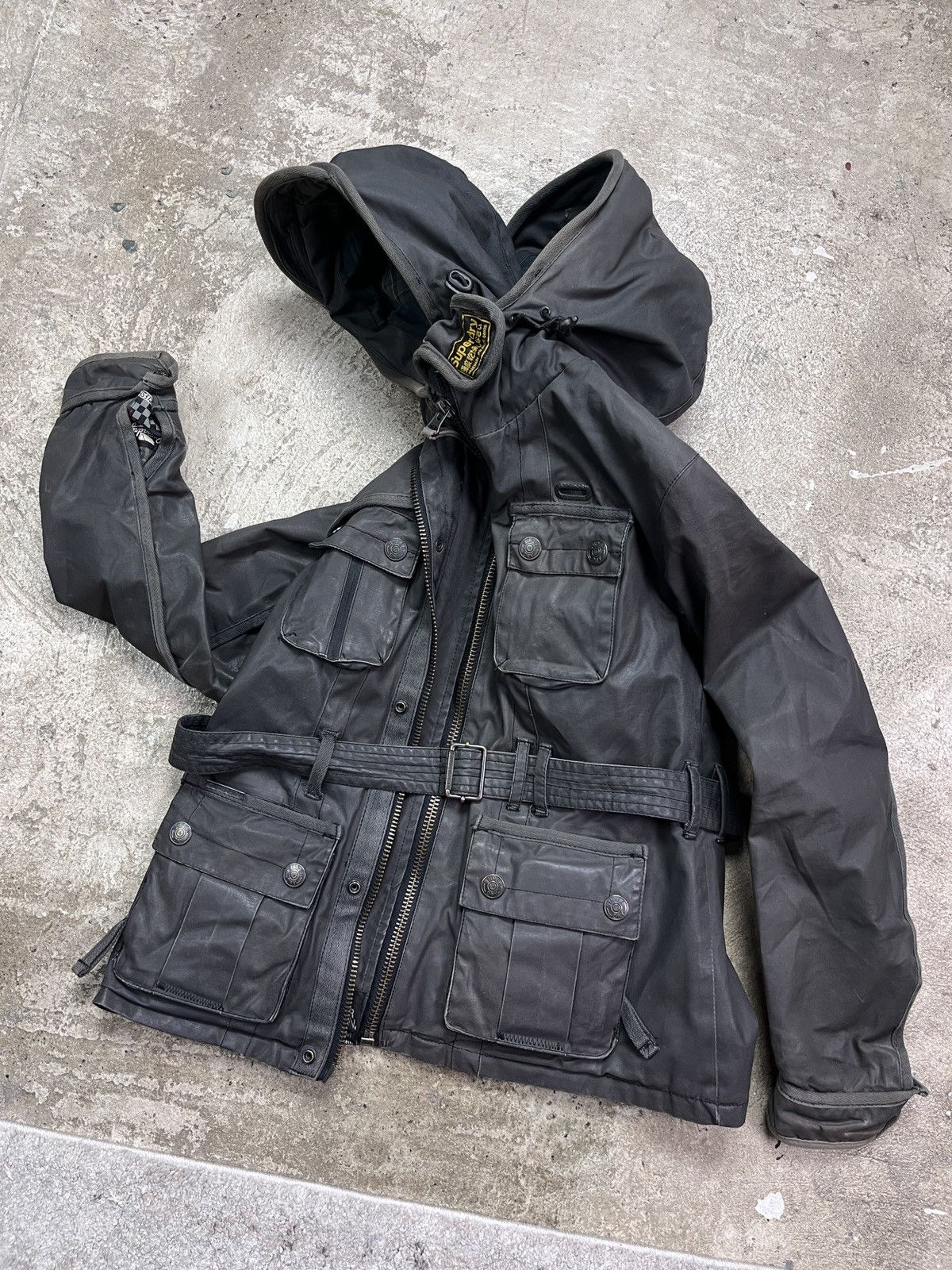 Superdry DOUBLE HOODED WAXED BOXY MULTIPOCKET BIKER JACKET - № 2253 Size US M / EU 48-50 / 2 - 1 Thumbnail