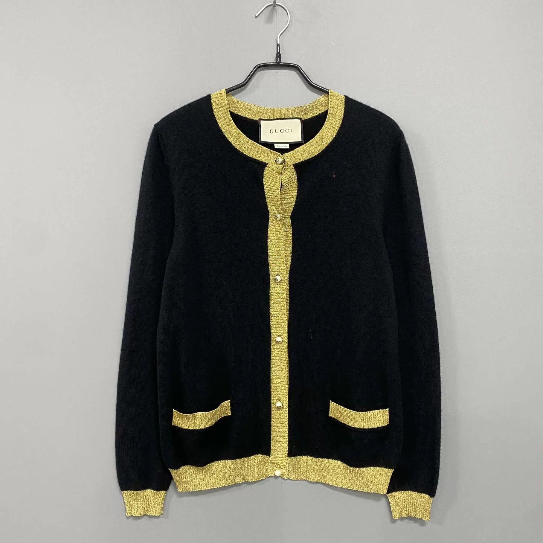 Gucci GUCCI black gold trim knit cardigan S Size S / US 4 / IT 40 - 1 Thumbnail