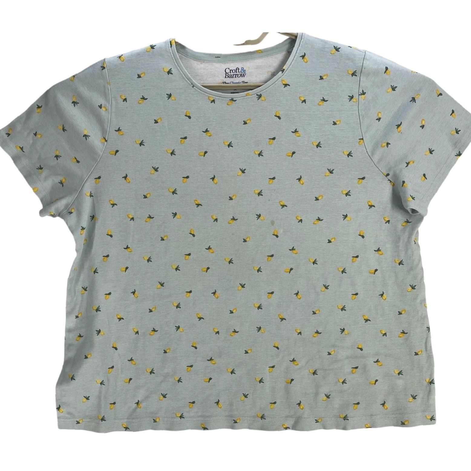 Croft & Barrow Croft Barrow Tee Shirt 1X Plus Green Yellow Lemon Print Short Sleeve 100% Cotton Women's T-Shirt Shirt Casual Sleeve Round Neck Size XL / US 12-14 / IT 48-50 - 2 Thumbnail
