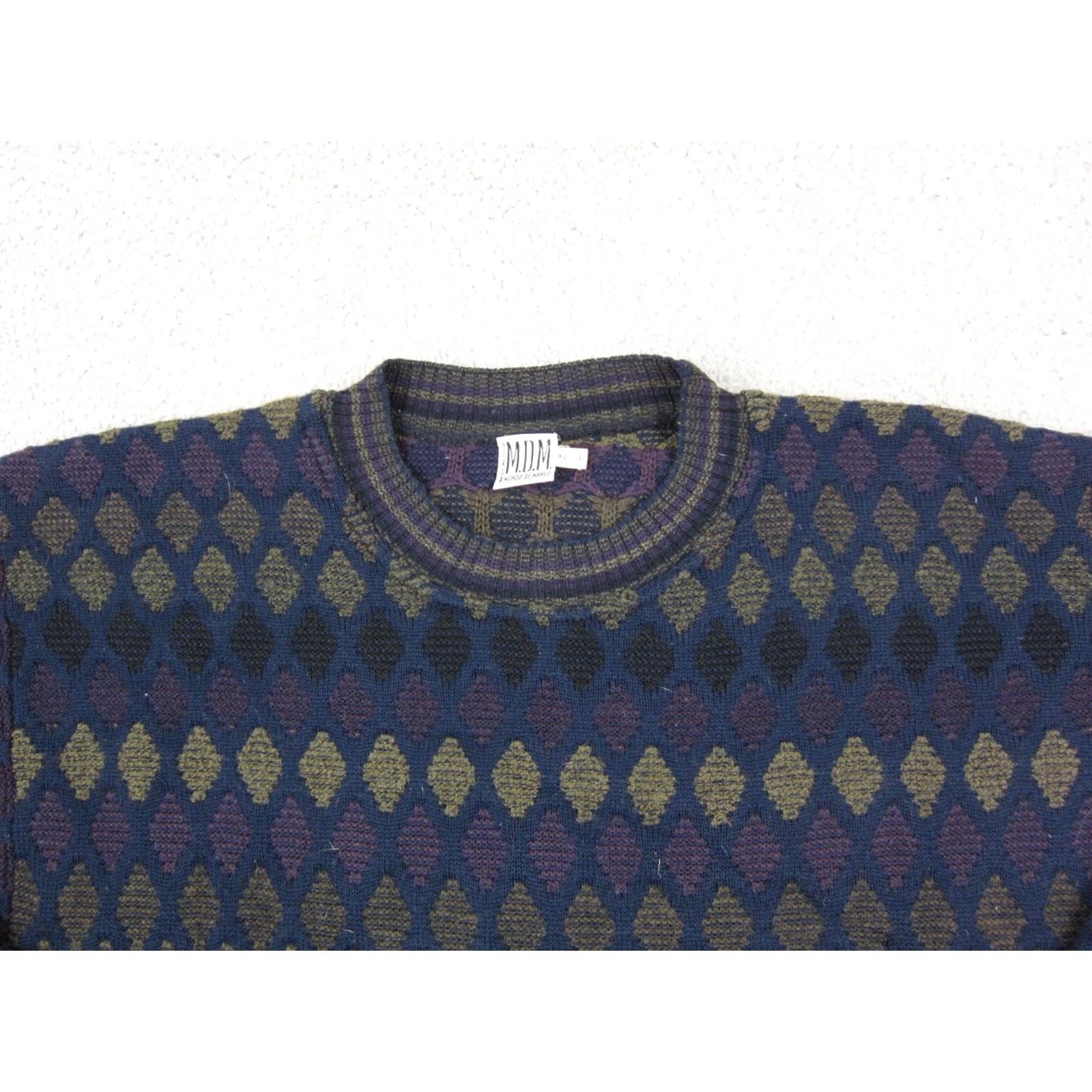 Vintage VINTAGE Mondo di Marco Sweater Mens XL Blue Diamond Wool Acrylic 80s Pullover Crew Neck Long New title Size US XL / EU 56 / 4 - 2 Thumbnail