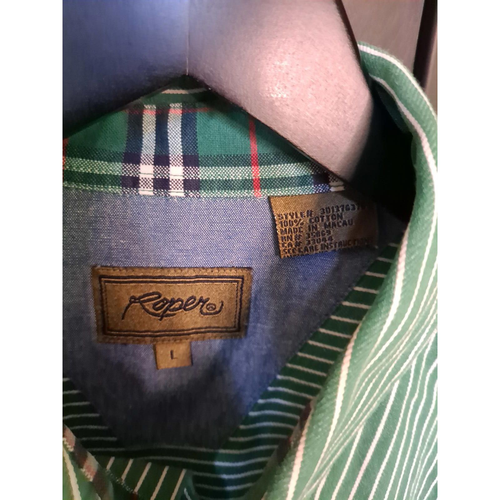 Roper Vintage Roper Button Down Green and White Striped Shirt Size Size US L / EU 52-54 / 3 - 3 Thumbnail